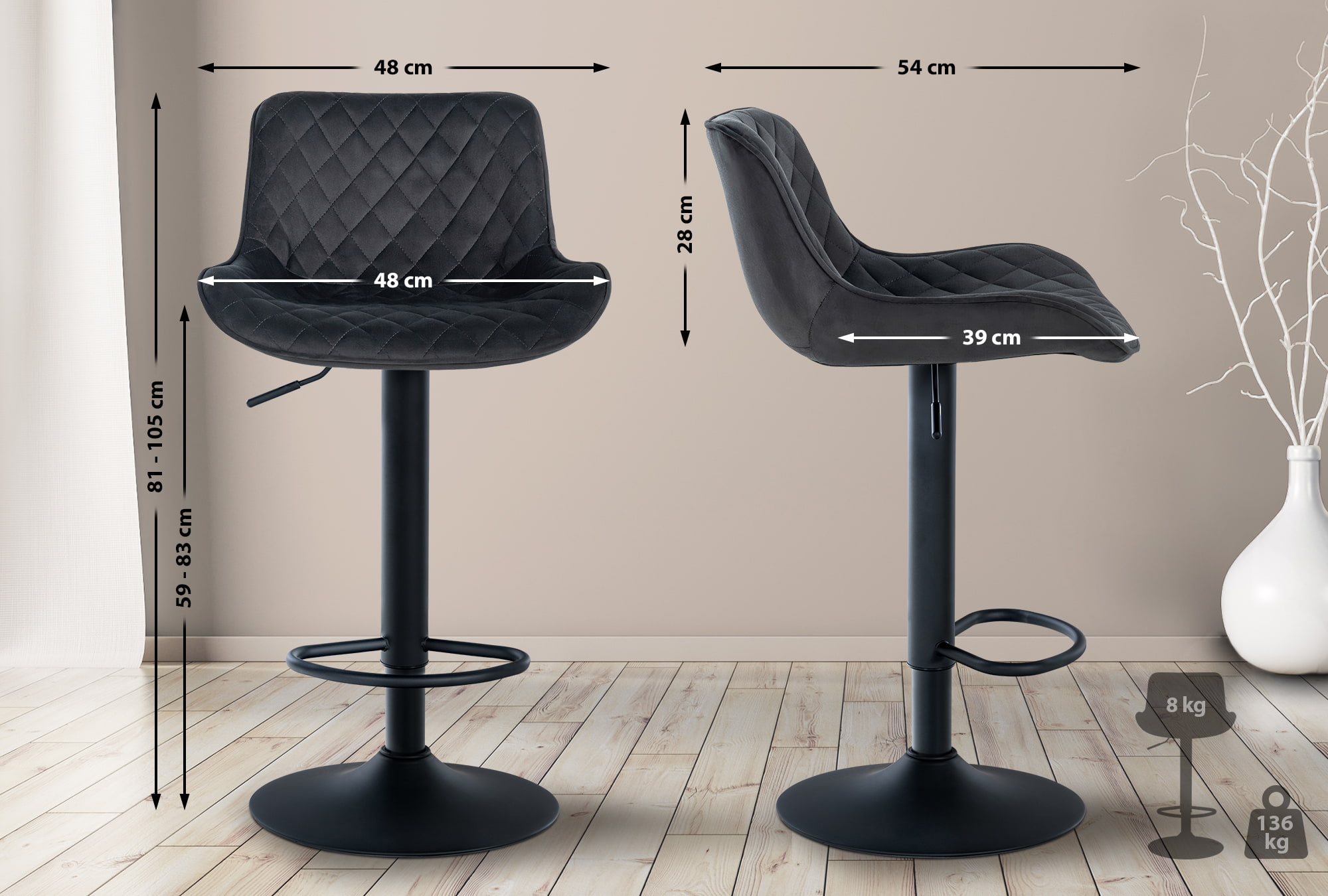 Tabouret de bar Minosa réglable et pivotant