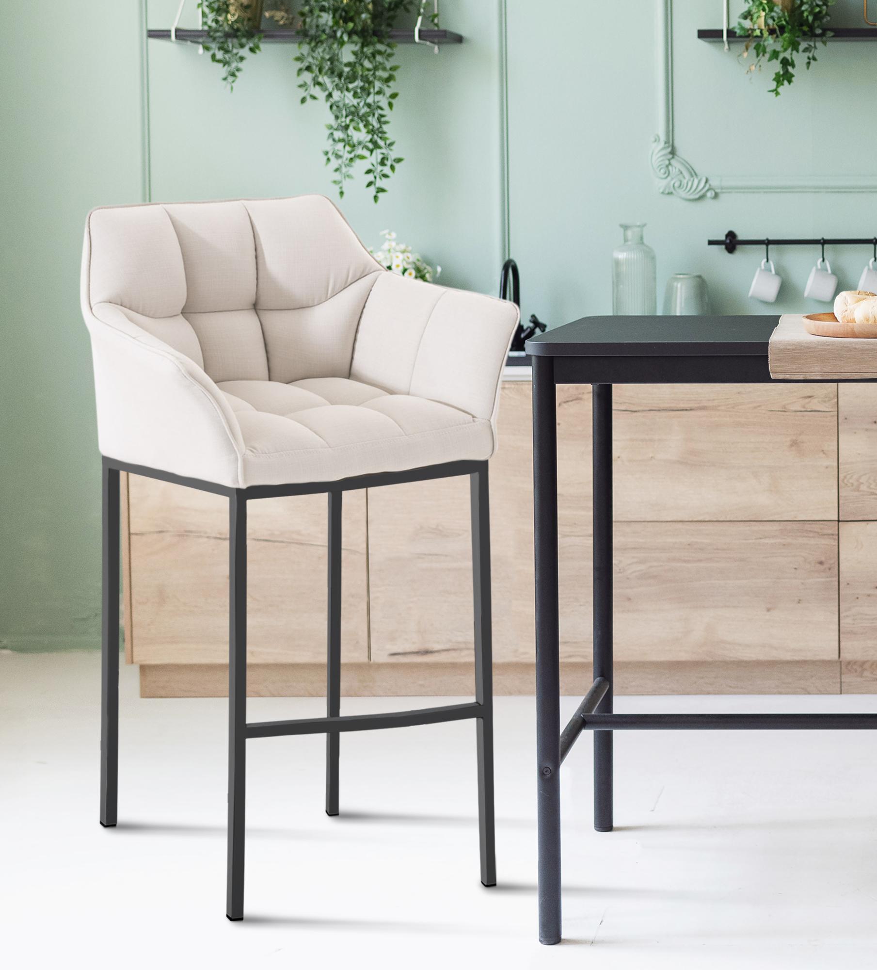 Tabouret de bar Damaso en tissu avec cadre à quatre pieds