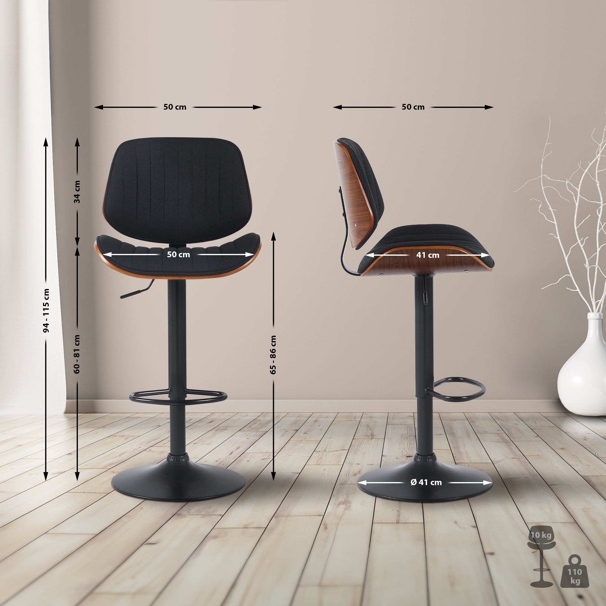 Lot de 2 tabourets de bar Clawson tissu