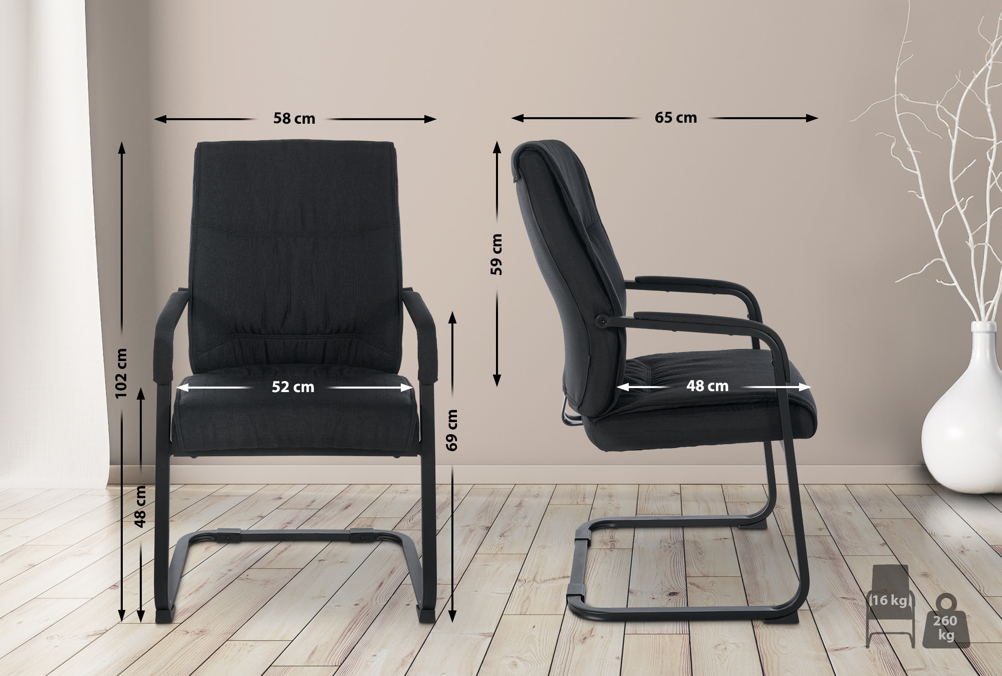 Chaise visiteur XXL Anubis tissu