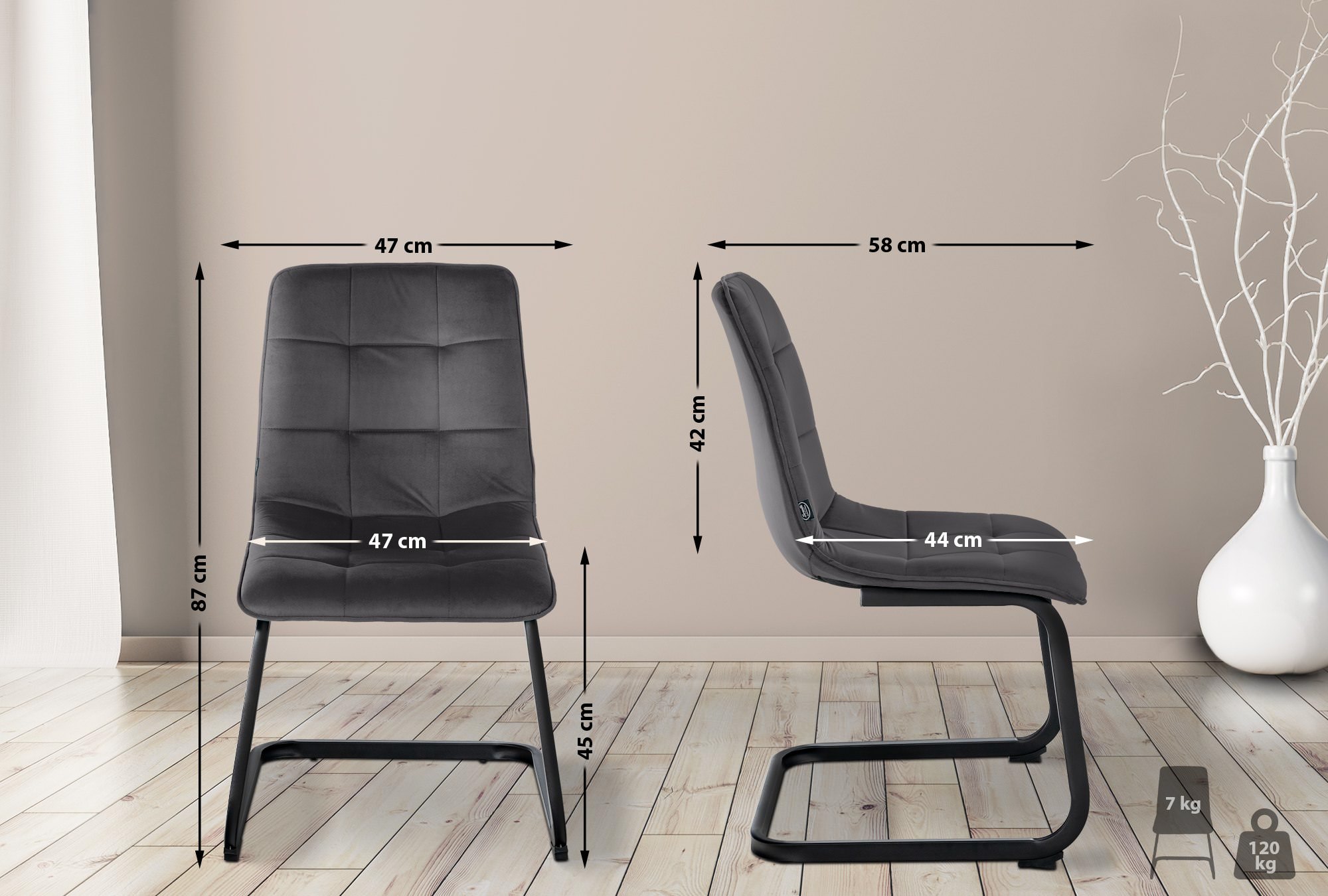 Lot de 2 chaises de salle à manger Vermont velours
