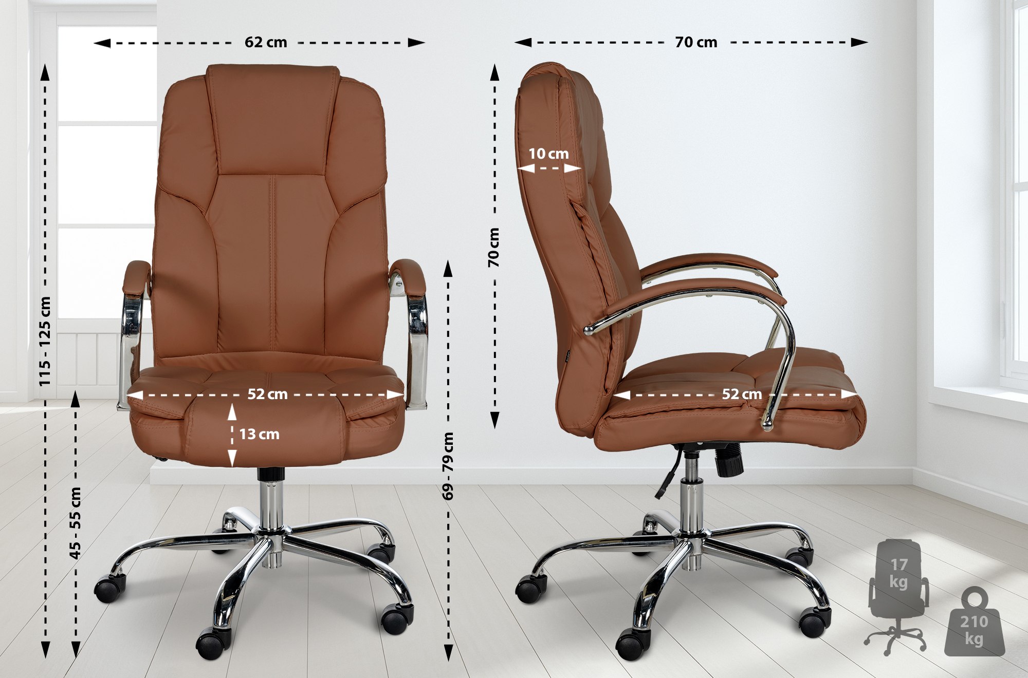 Fauteuil de bureau XXL Xanthos en Similicuir avec une  capacité de charge de 210 kg