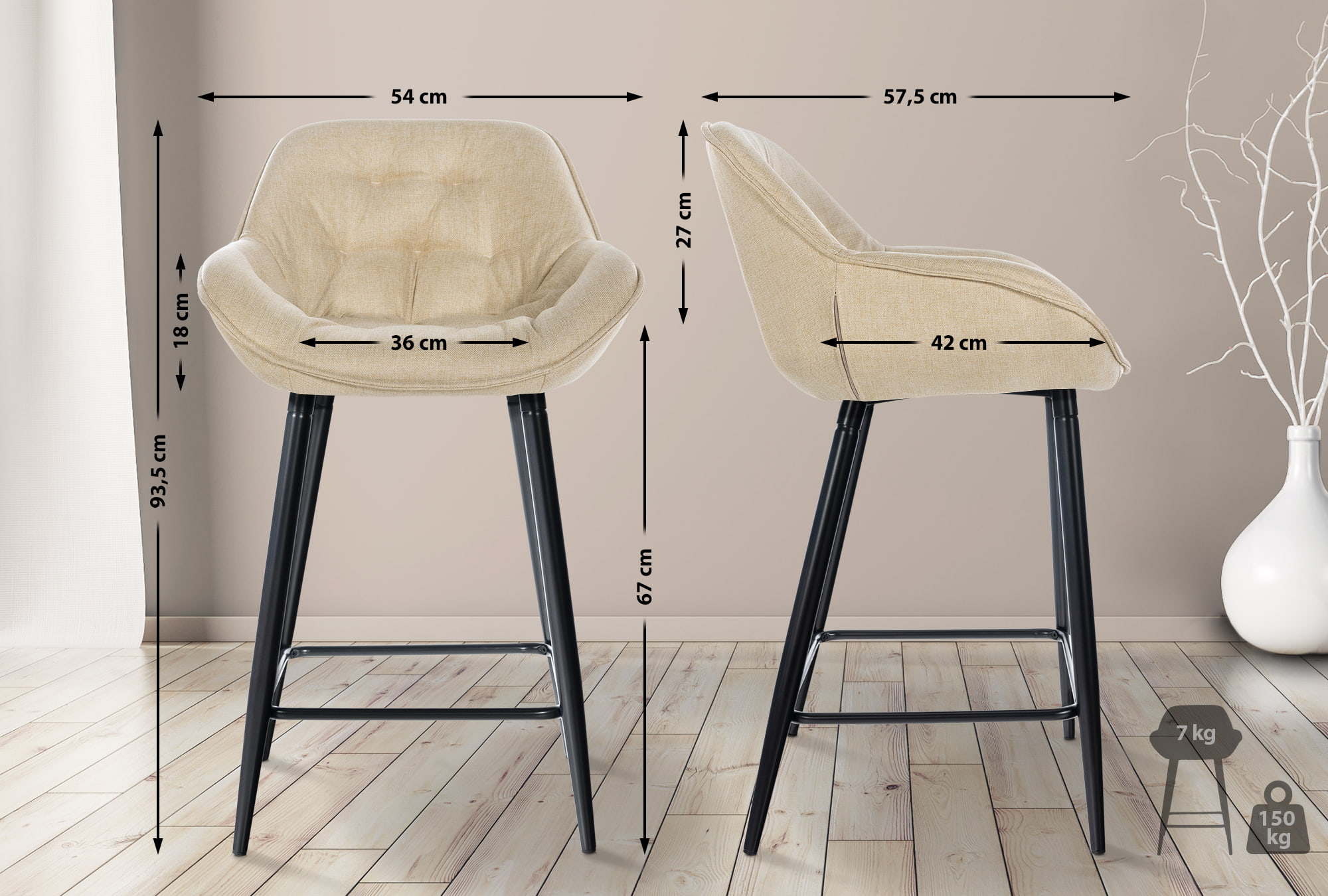 Tabouret de bar Gibson avec Pieds en Métal