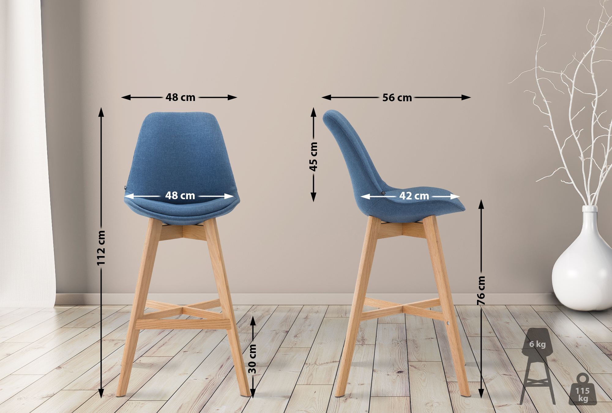 Tabouret de bar Cannes en tissu