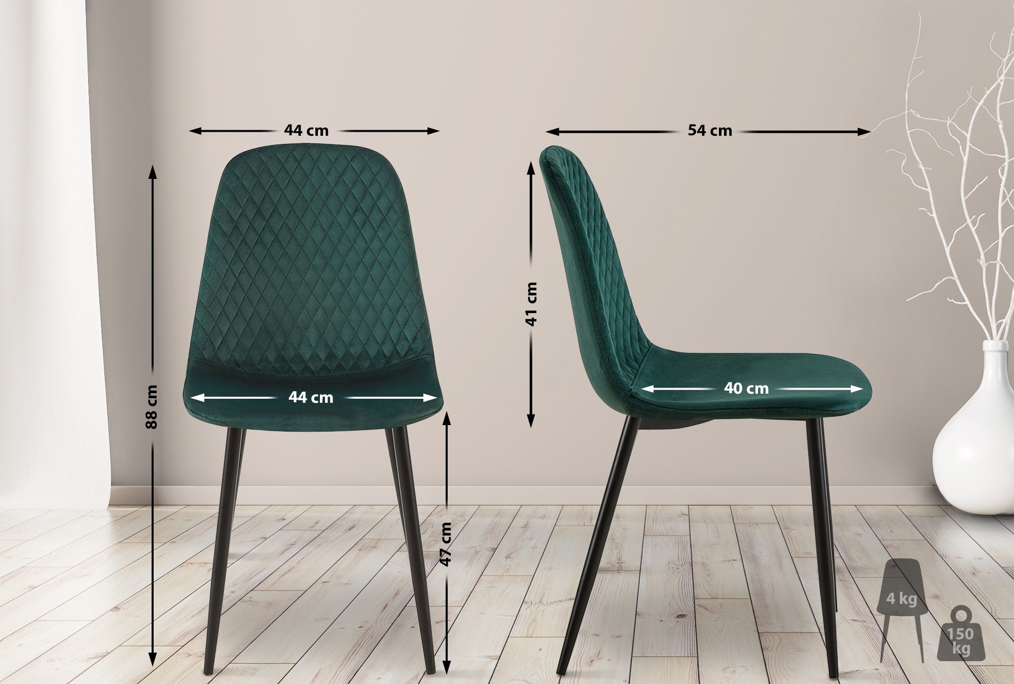 Lot de 4 Chaises de salle à manger Giverny avec Piètement en métal noir