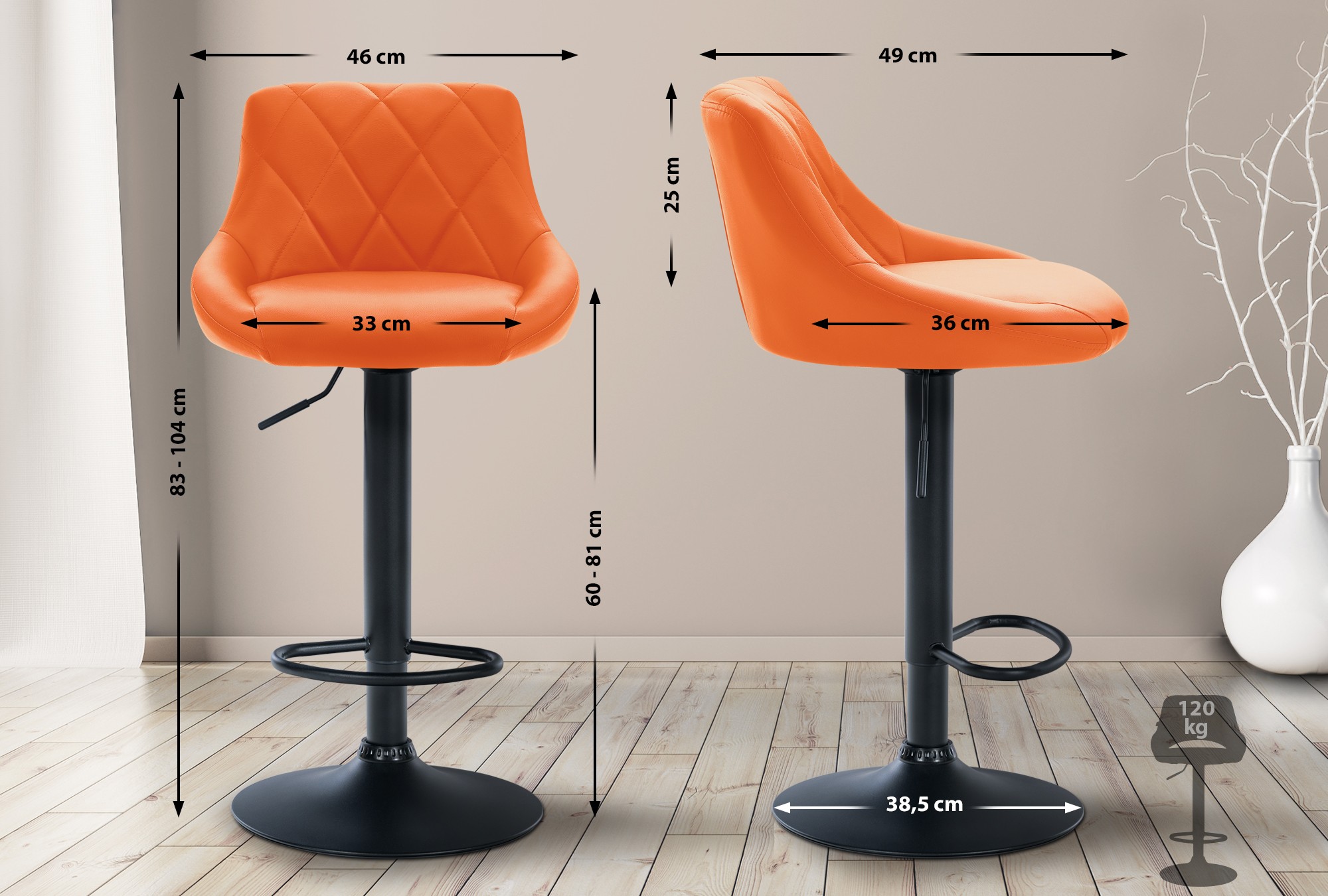 Tabouret de bar Lazio en similicuir avec pied en métal