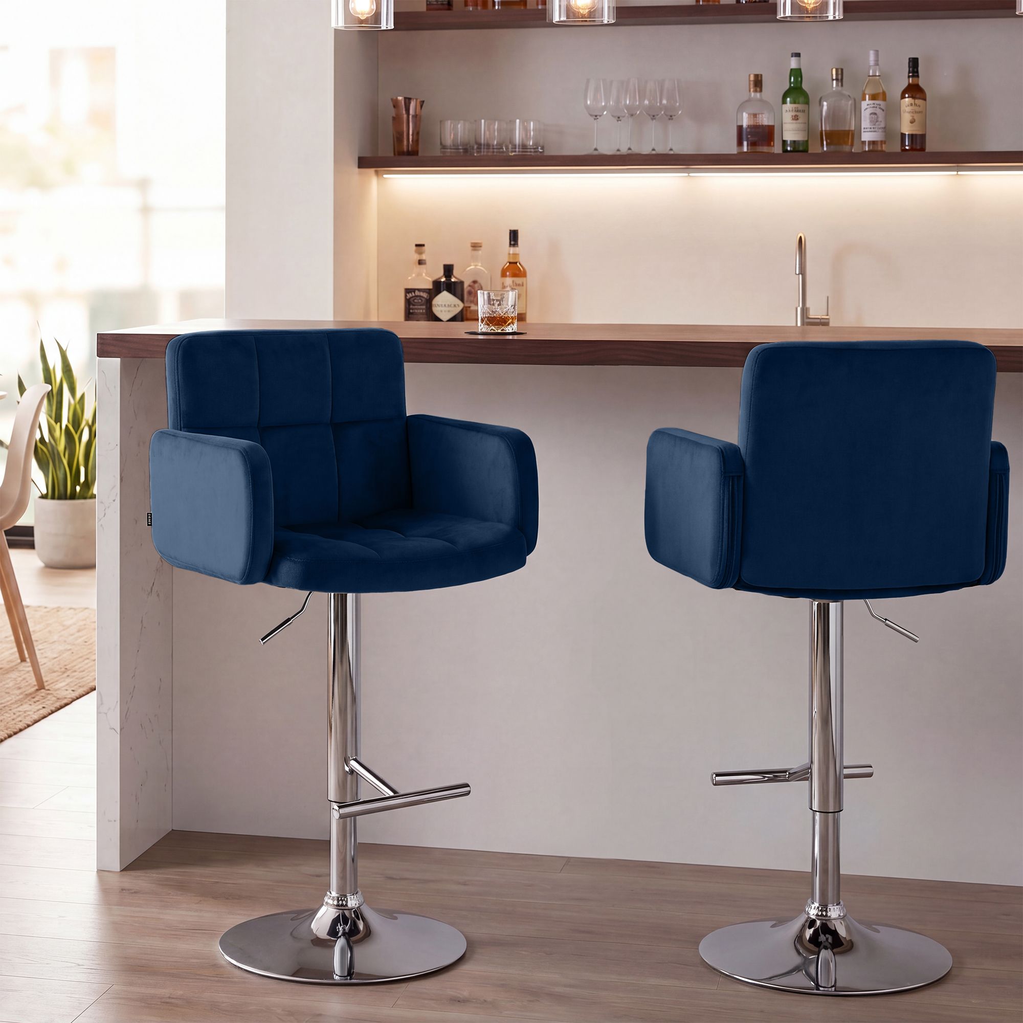 Lot de 2 tabourets de bar Los Angeles velours