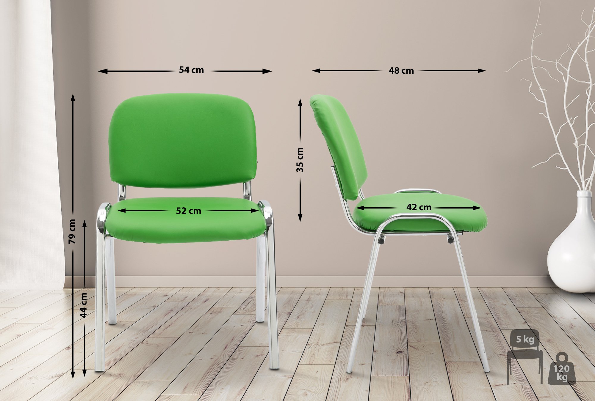 Chaise visiteur Ken en similicuir et piètement en métal chromé