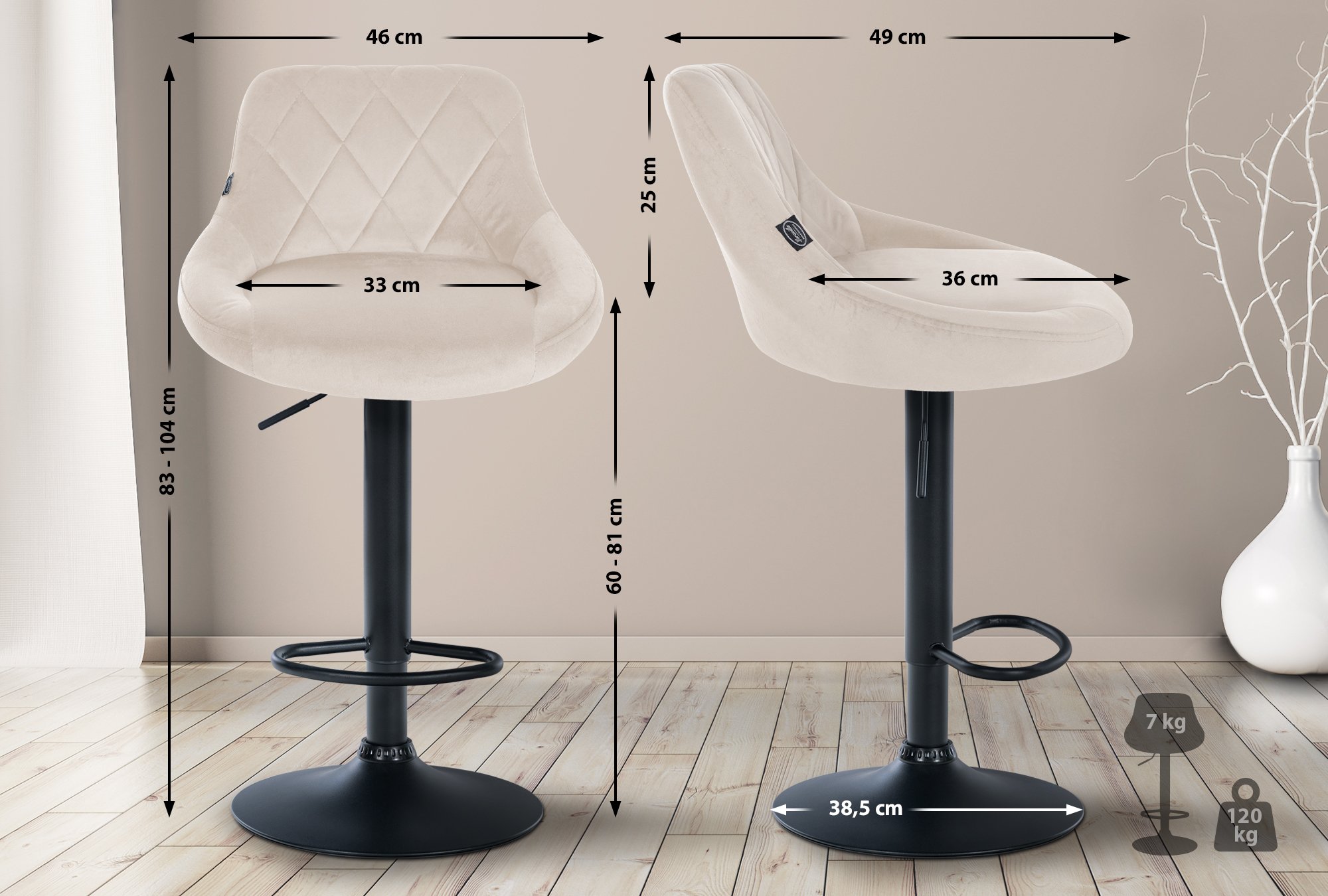 Lot de 2 tabourets de bar Lazio velours