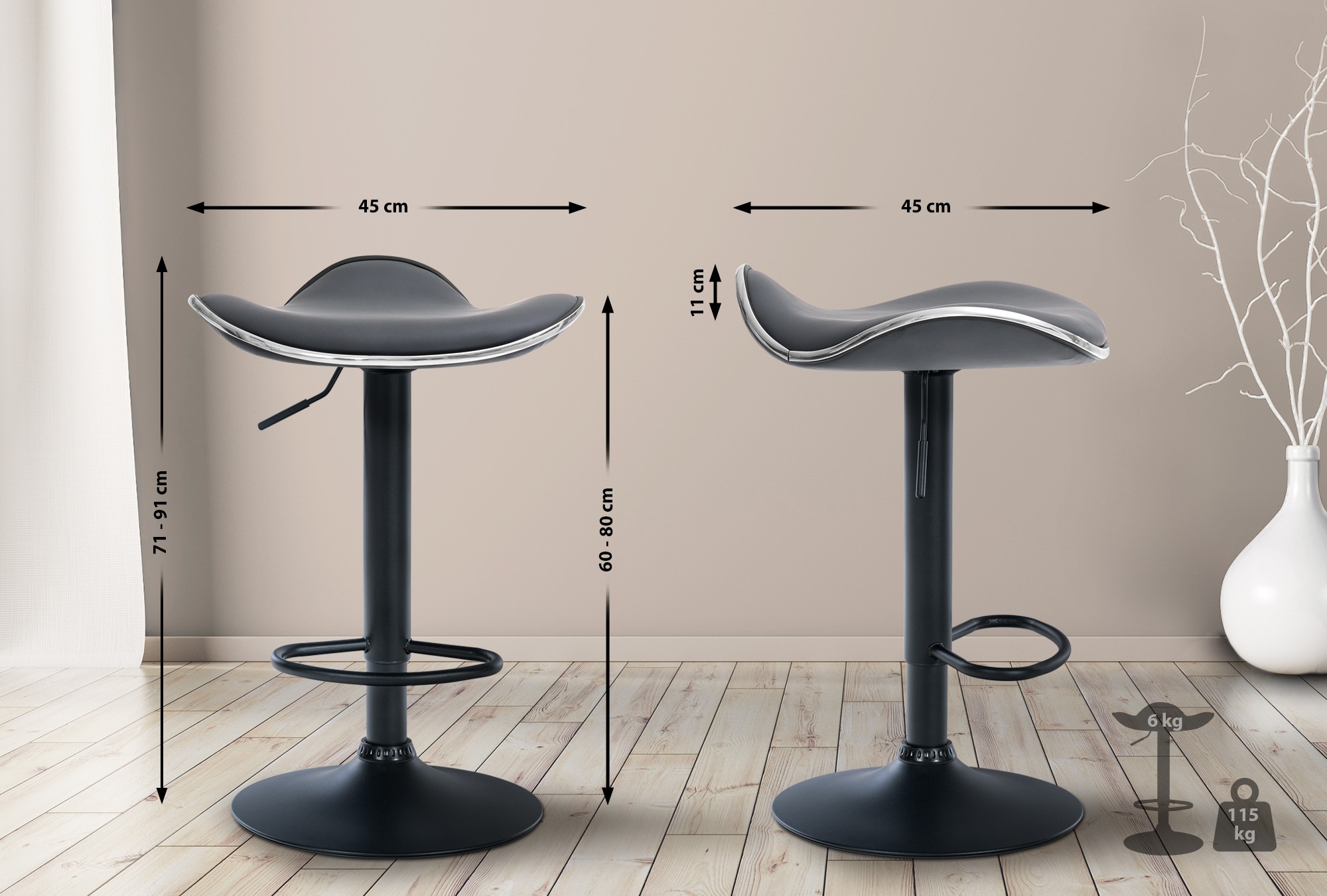 Tabouret de bar Shanghai similicuir avec pied en métal