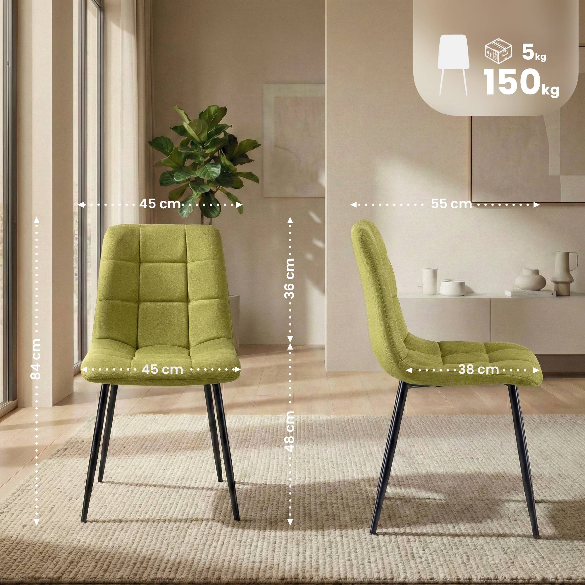 Lot de 4 chaises de salle a manger Antibes en tissu