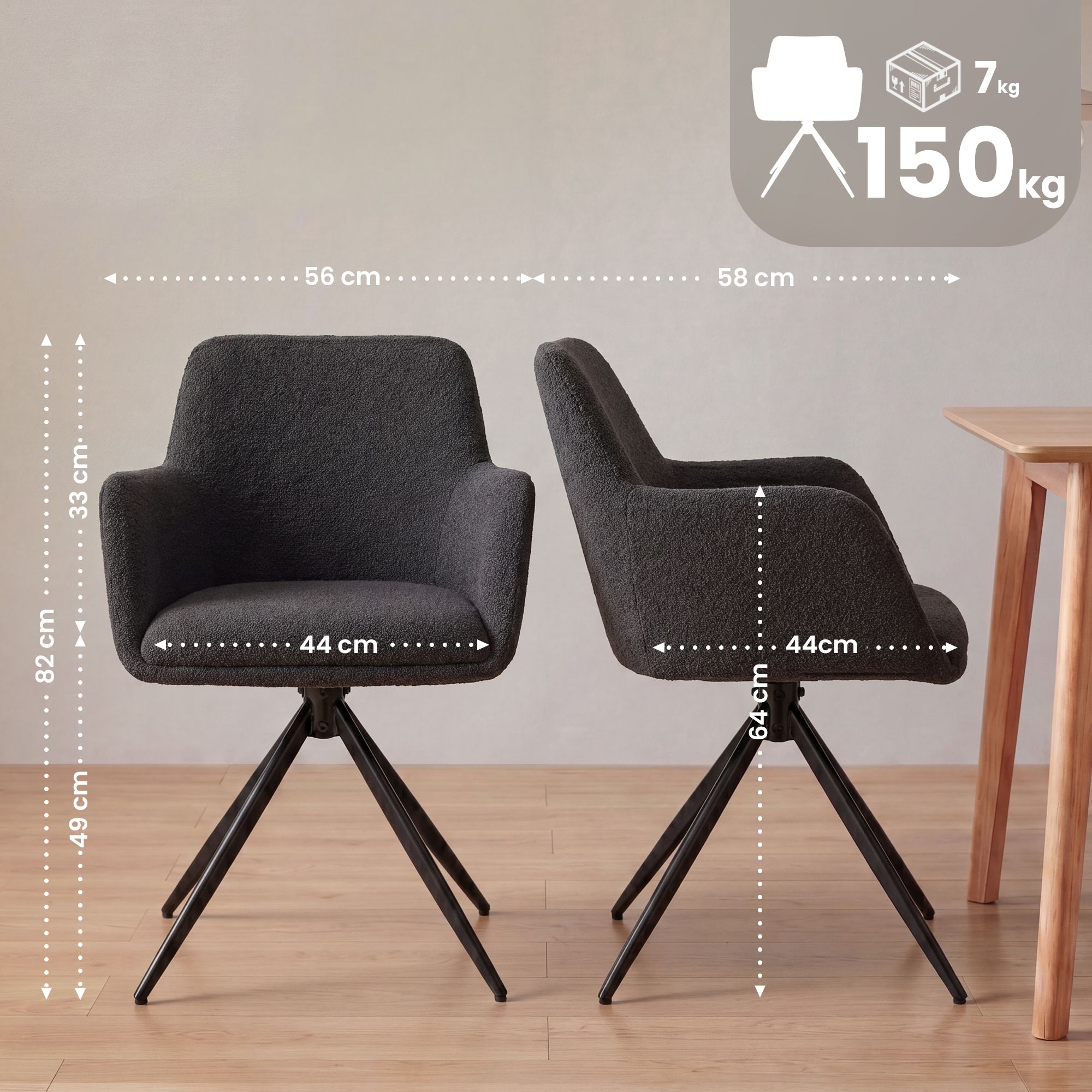 Chaise de salle à manger Olema en tissu bouclette