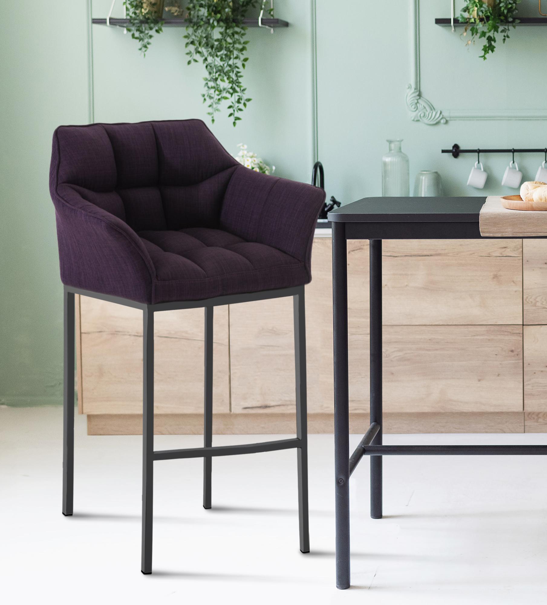 Lot de 2 tabourets de bar Damaso en tissu avec piètement à quatre pieds