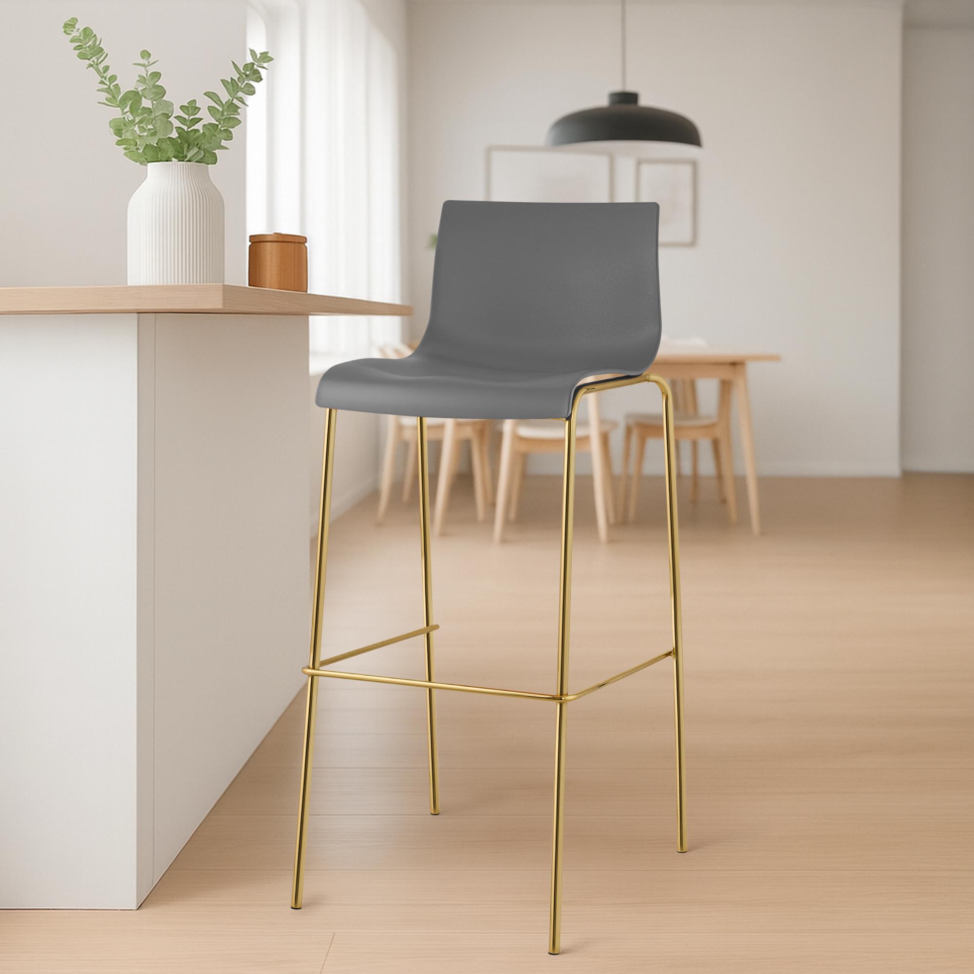 Lot de 2 tabourets de bar Hover, plastique, piètement 4 pieds, doré
