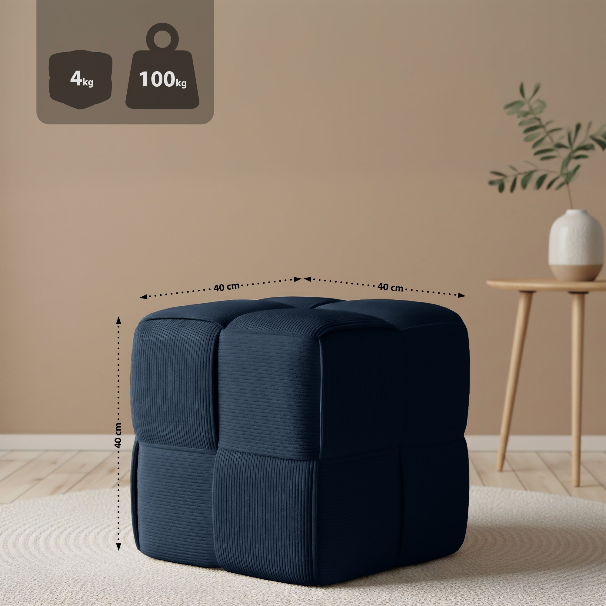 Tabouret en velours côtelé Forinta confortable et design