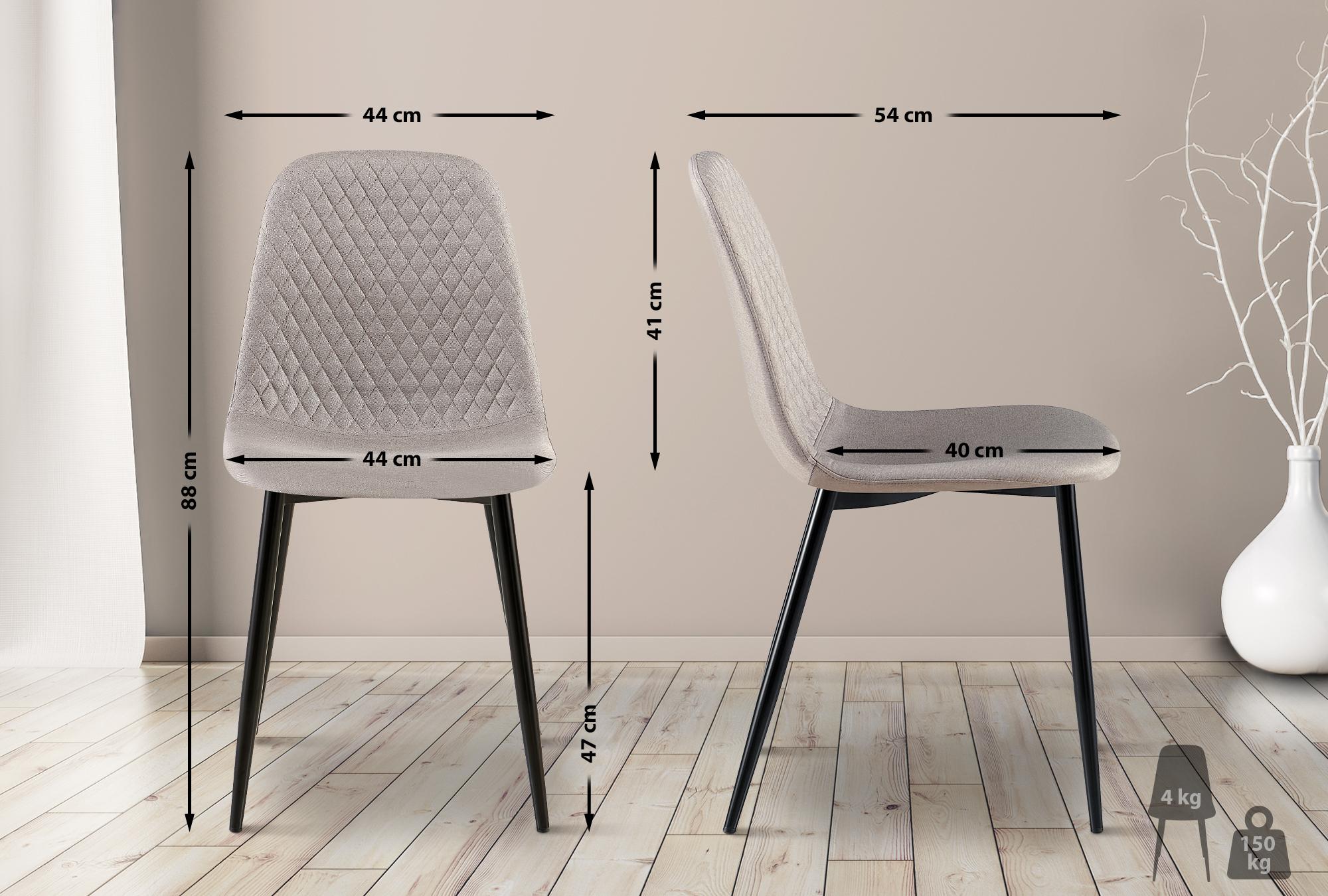 Lot de 4 Chaises de salle à manger Giverny avec Piètement en métal noir