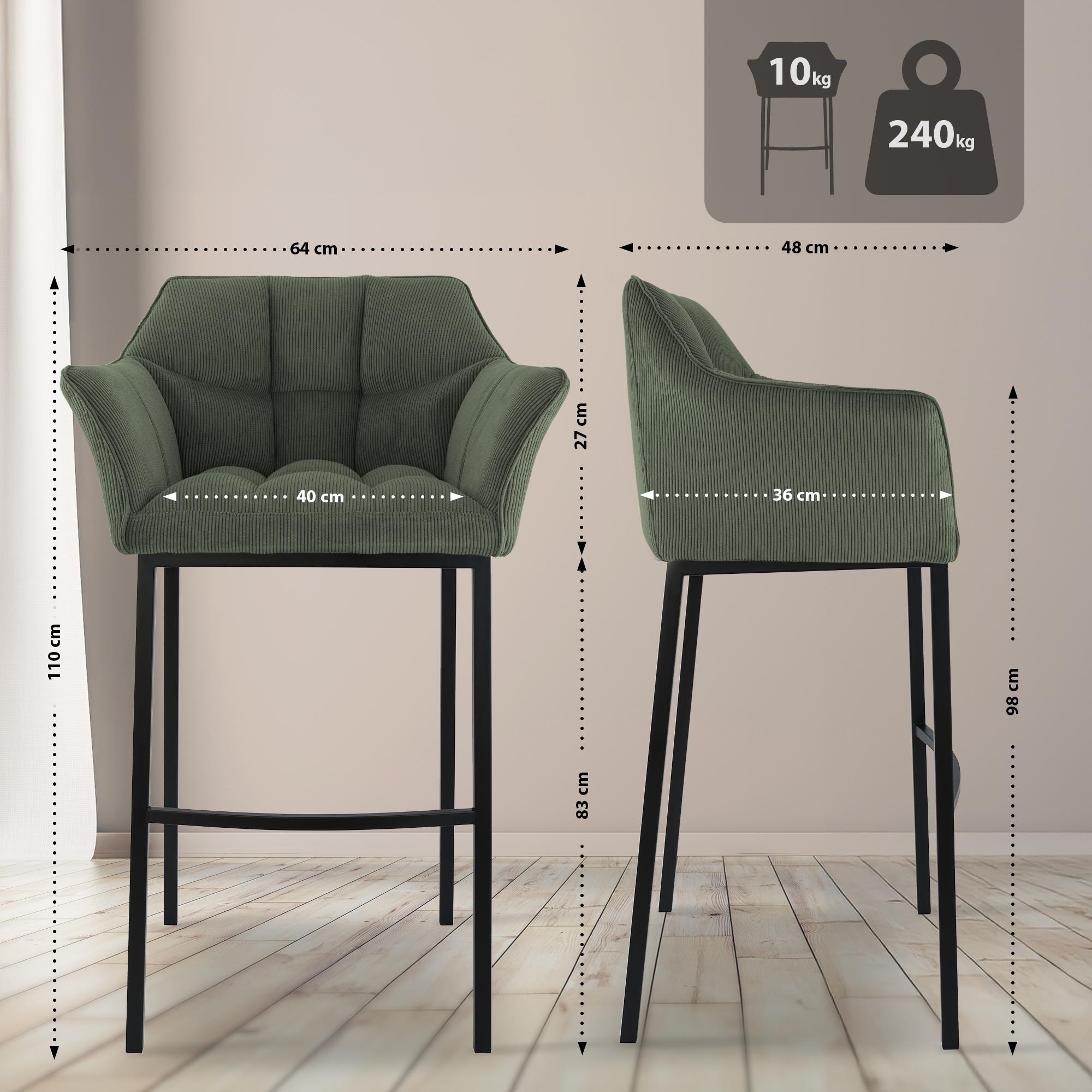 Tabouret de Bar Damaso en Velours Côtelé avec Piétement à Quatre Pieds