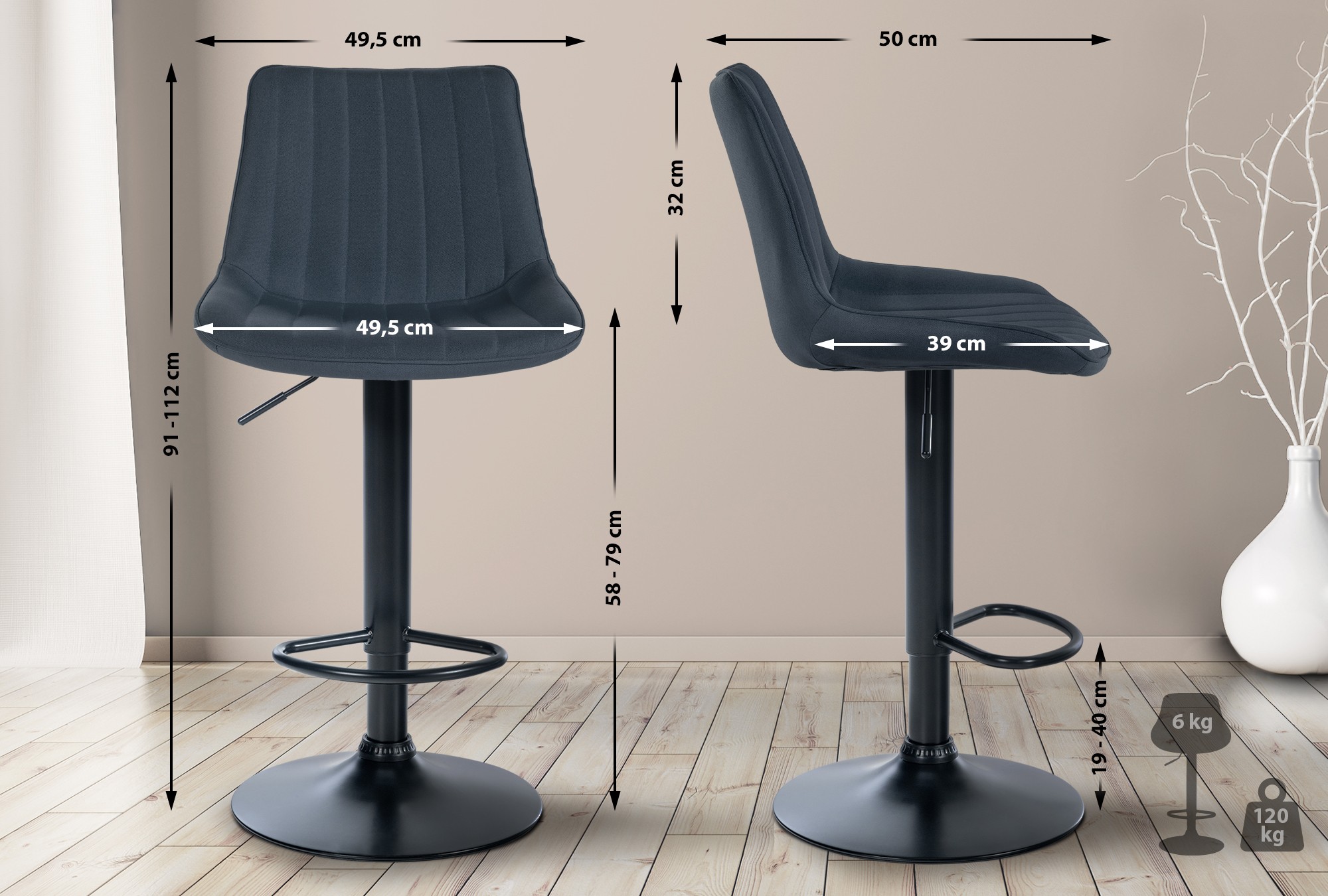 Tabouret de bar Toni en Tissu Pied trompette en Métal