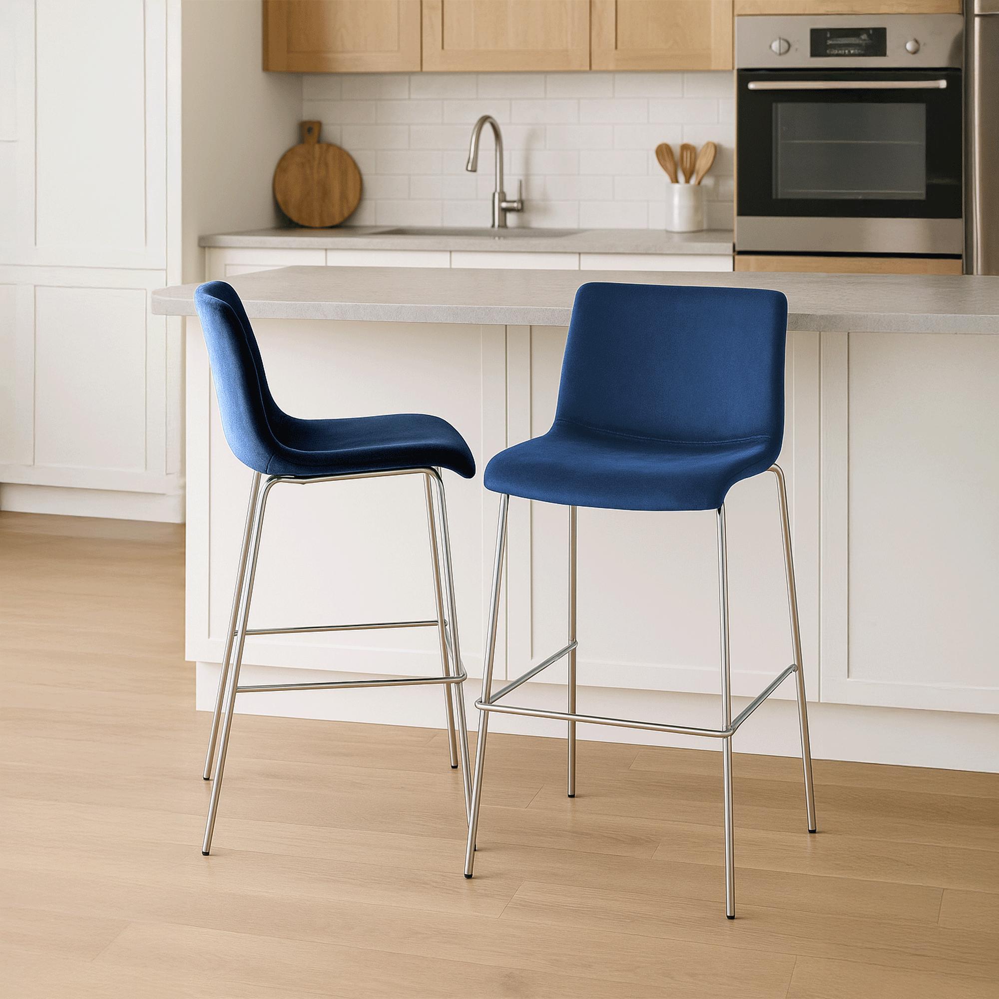 Tabouret de bar Hover velours structure à quatre pieds chromée