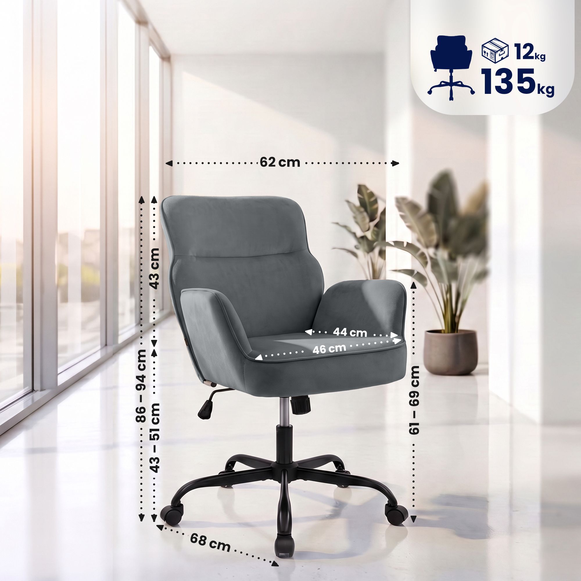 Chaise de bureau Amado velours