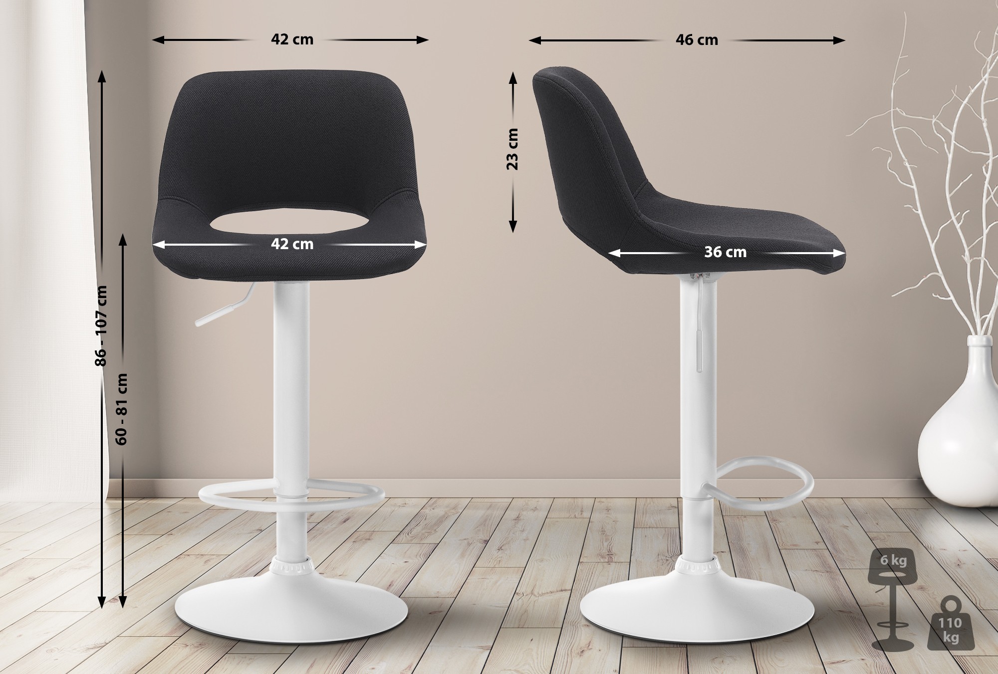Lot de 2 tabourets de bar Camden tissu
