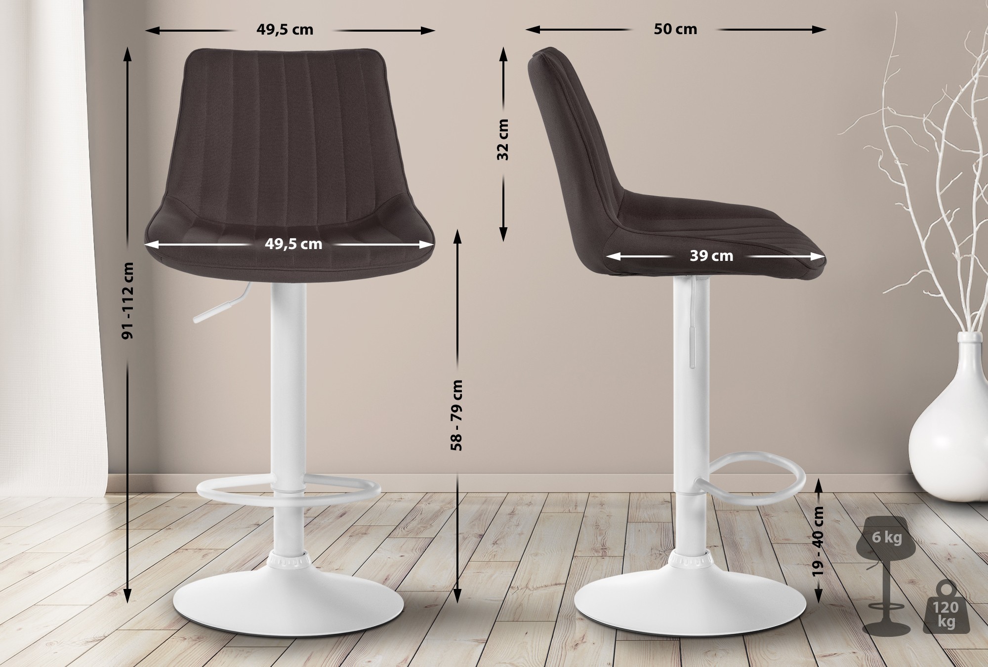 Tabouret de bar Toni en Tissu Pied trompette en Métal