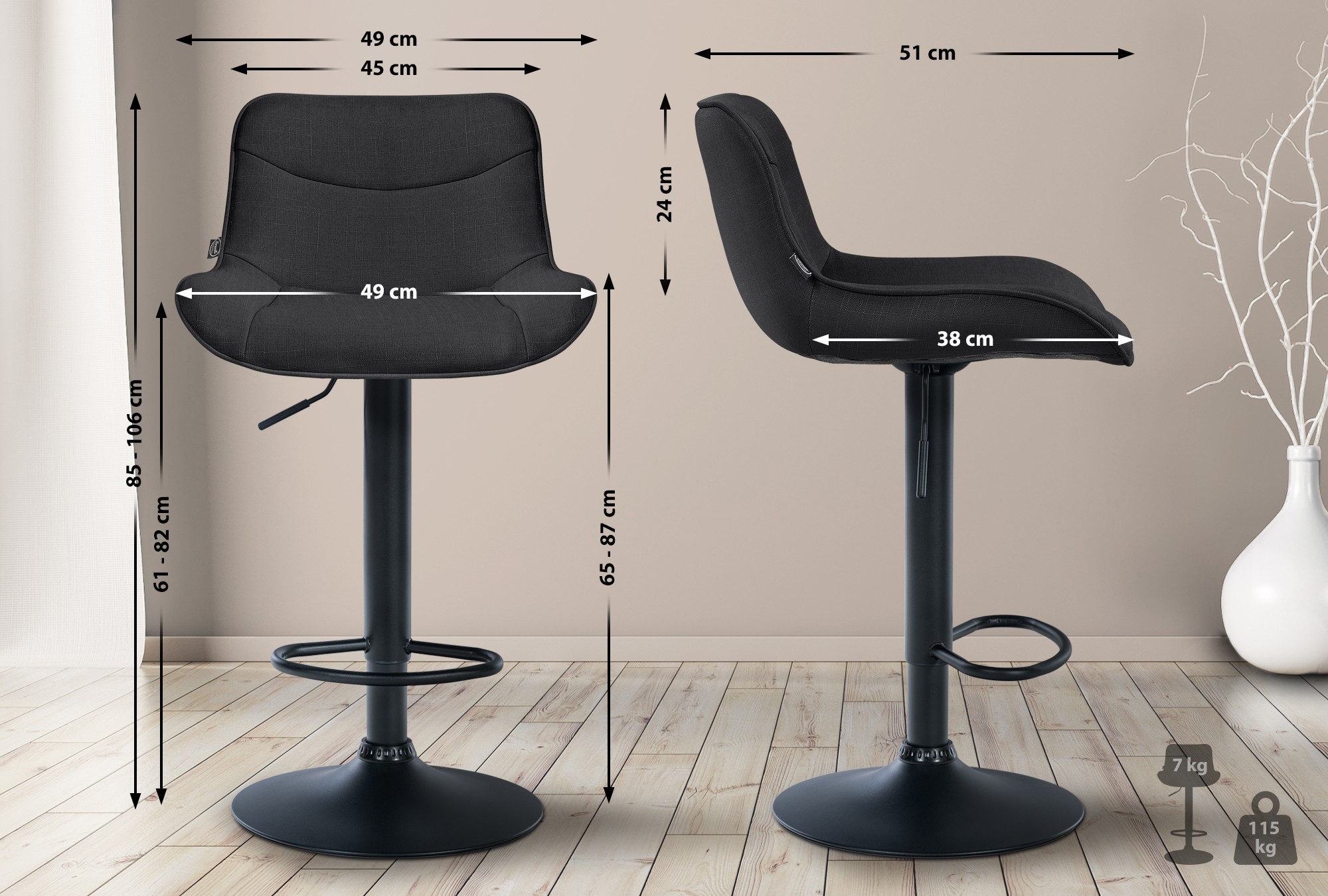 Lot de 2 tabourets de bar Vonore tissu