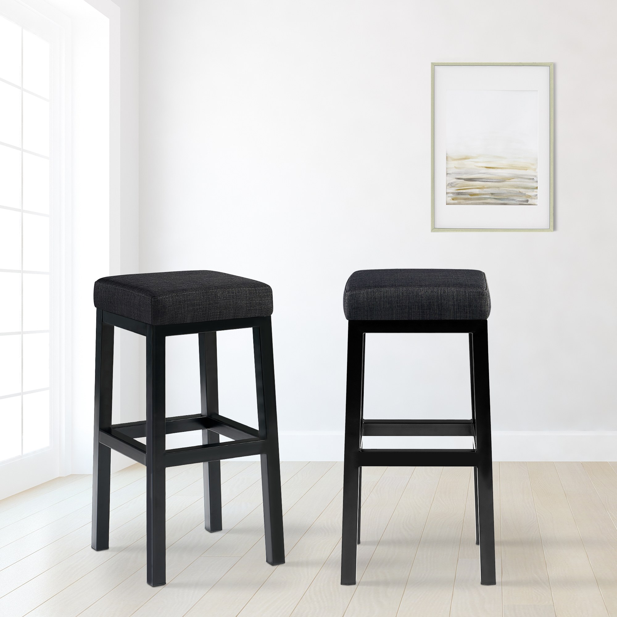 Tabouret de bar Taylor tissu hauteur d'assise 78 cm piètement métal noir