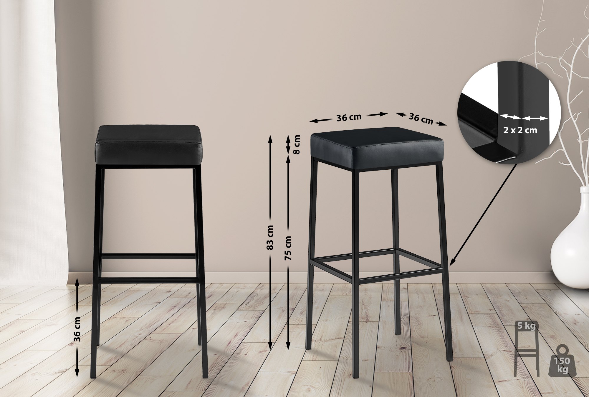 Lot de 2 tabourets de bar Montréal en similicuir