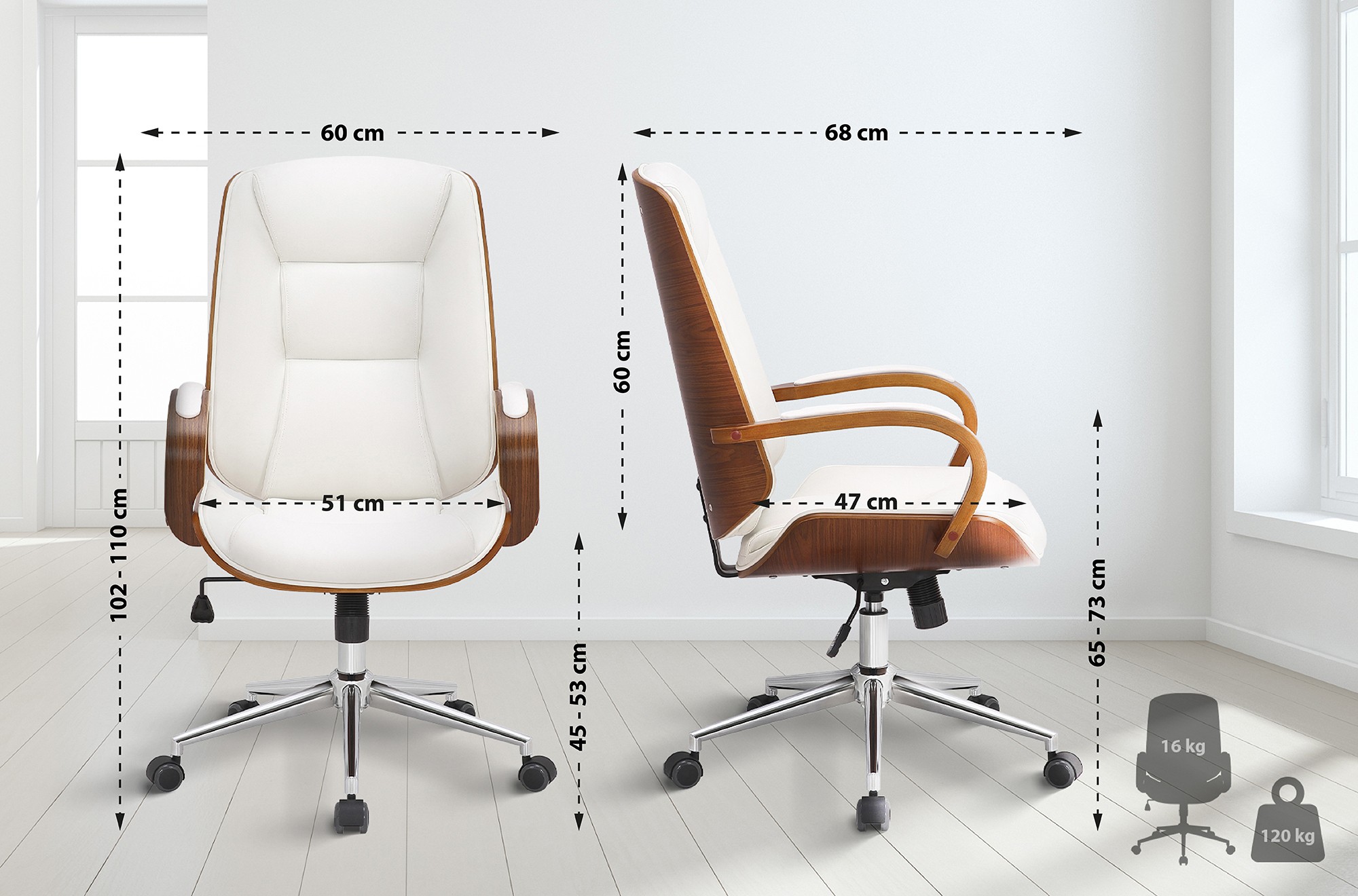 Fauteuil de bureau Yankton en similicuir avec coque de siège en bois