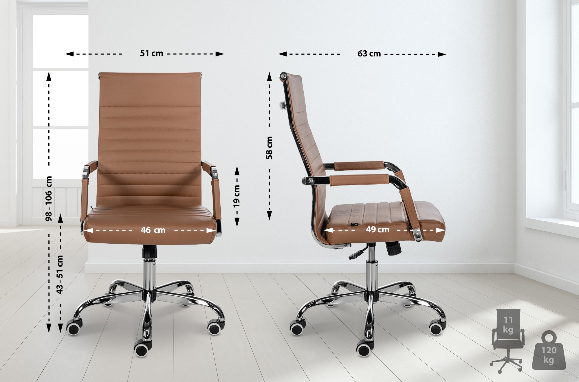 Chaise de bureau Amadora avec hauteur réglable et Pied en métal