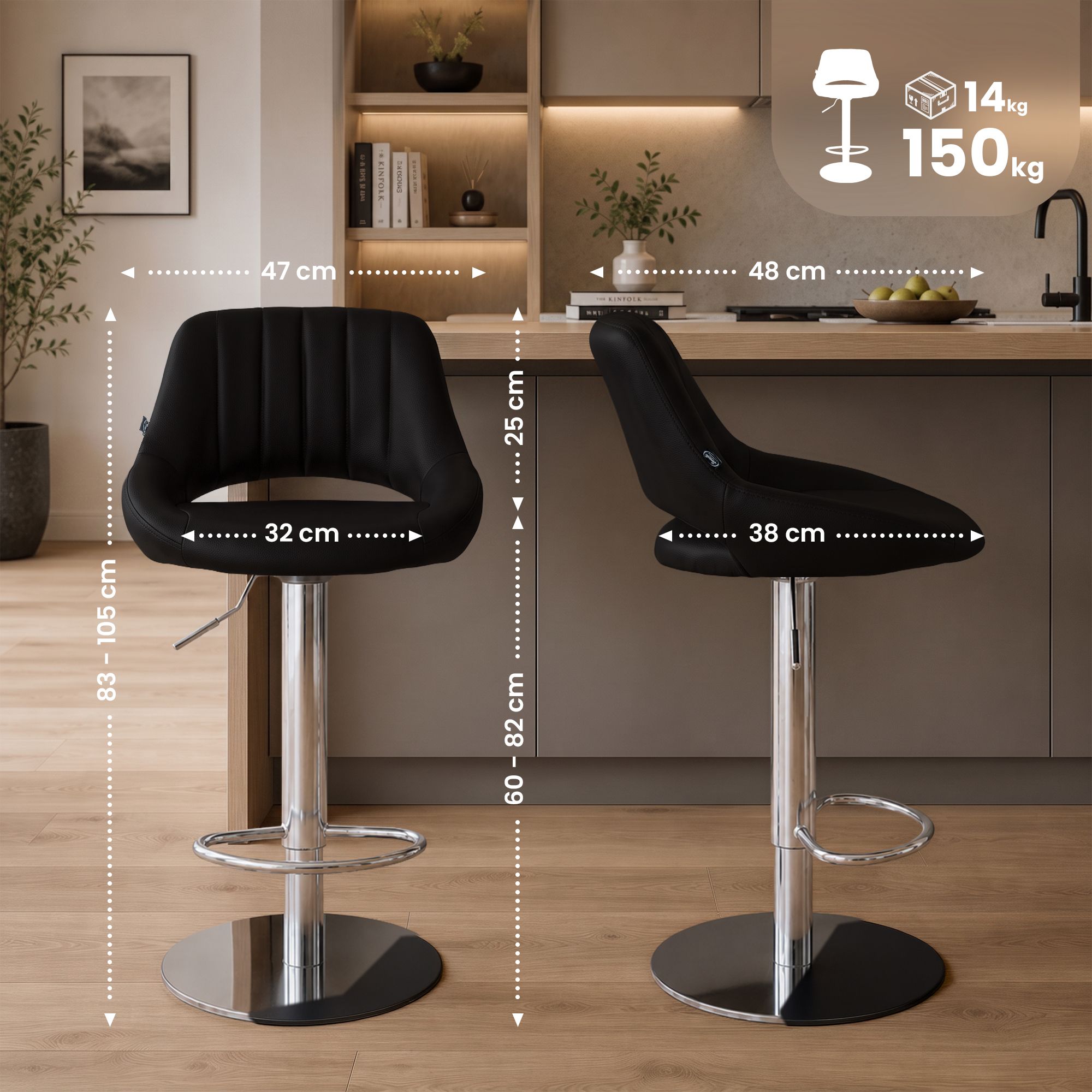 Lot de 2 tabourets de bar Milet chromés avec socles extra lourds