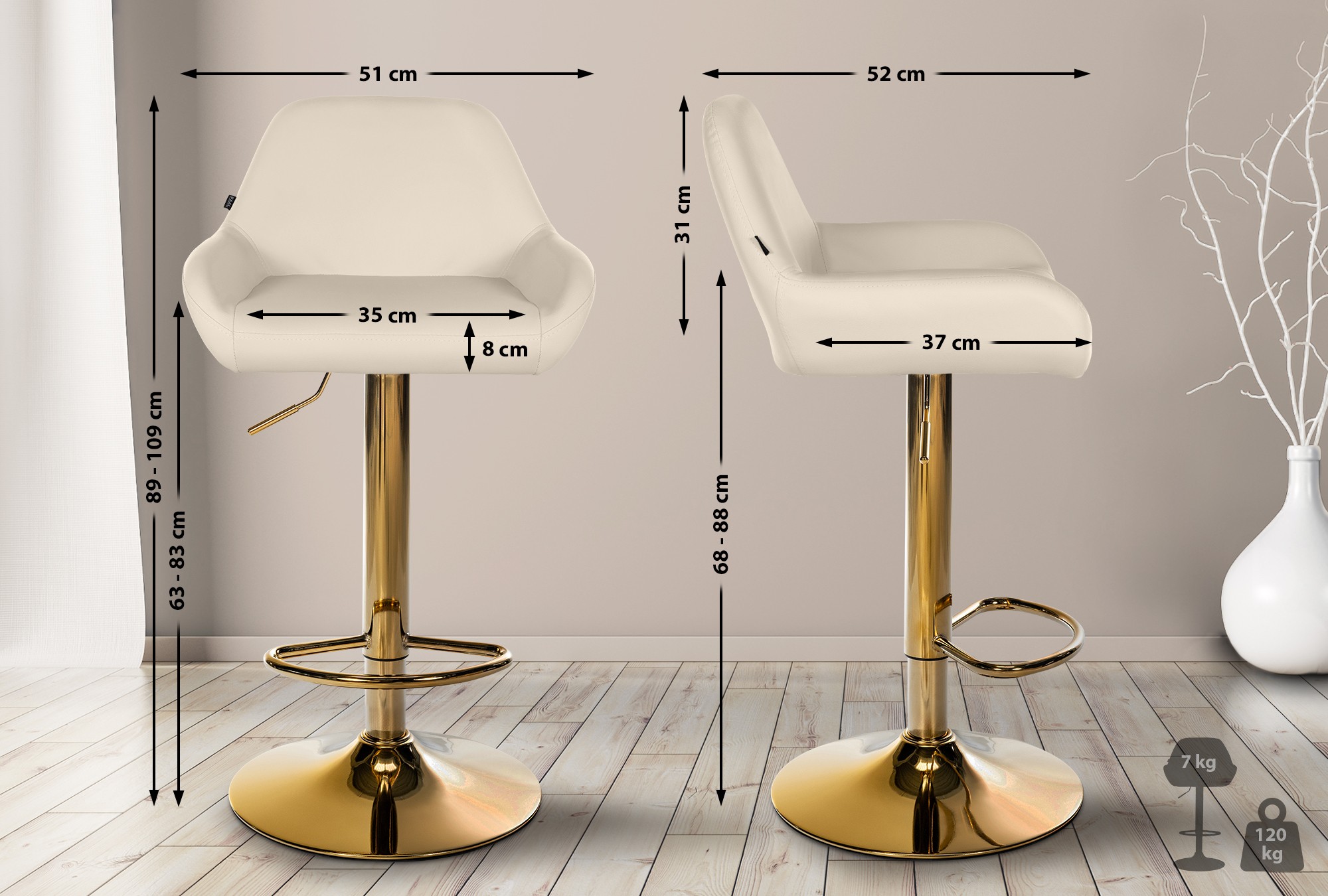 Lot de 2 tabourets de bar Braga Gold similicuir