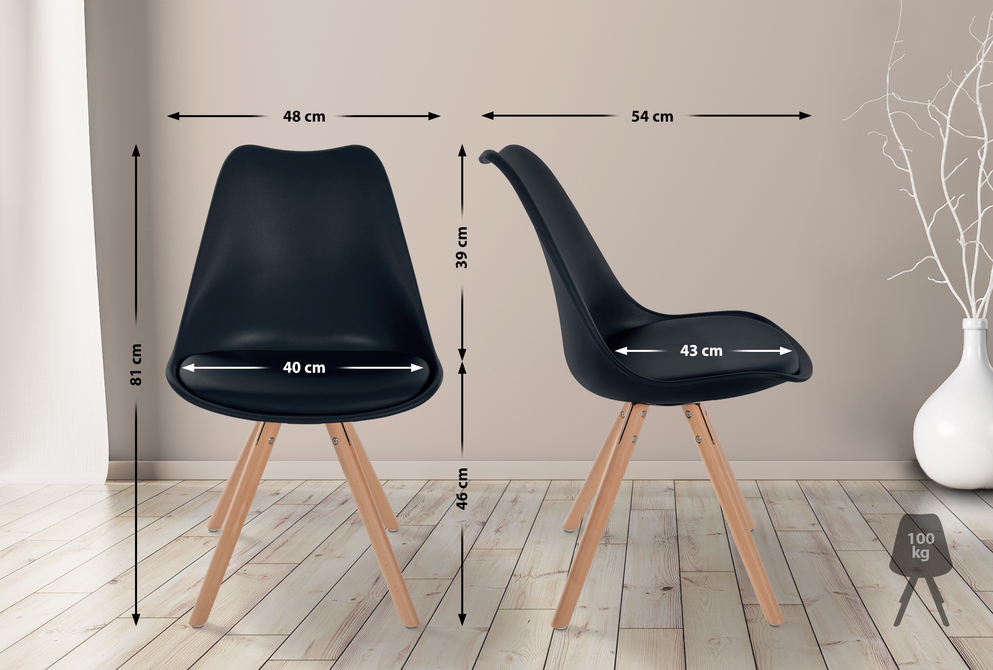 Chaise de salle à manger Sofia en plastique et Similicuir Pieds en bois