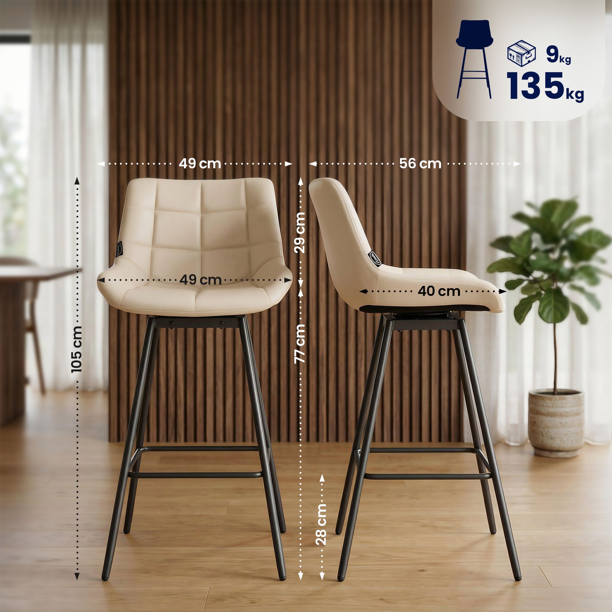 Lot de 4 tabourets de bar Weston pivotants