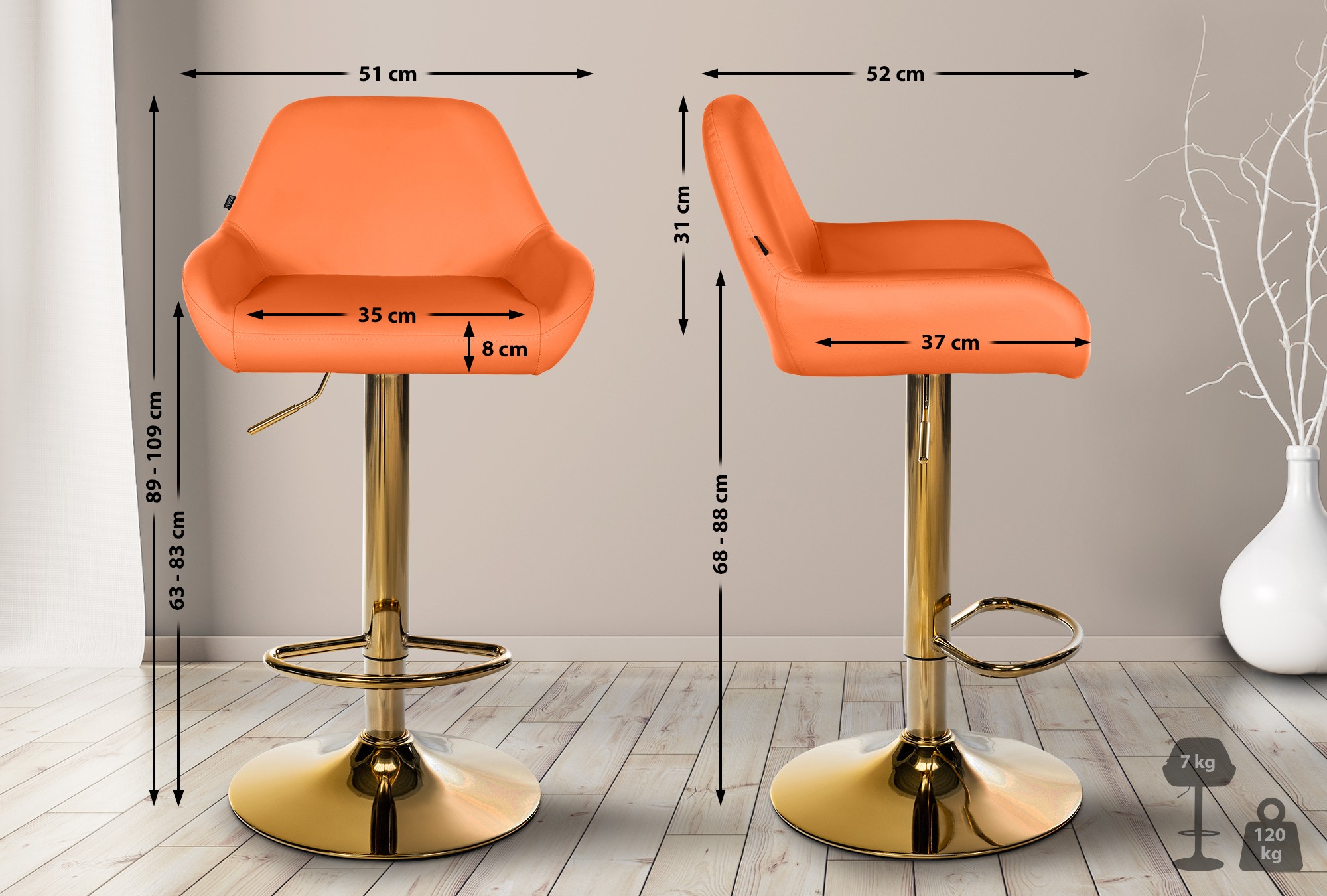 Lot de 2 tabourets de bar Braga Gold similicuir