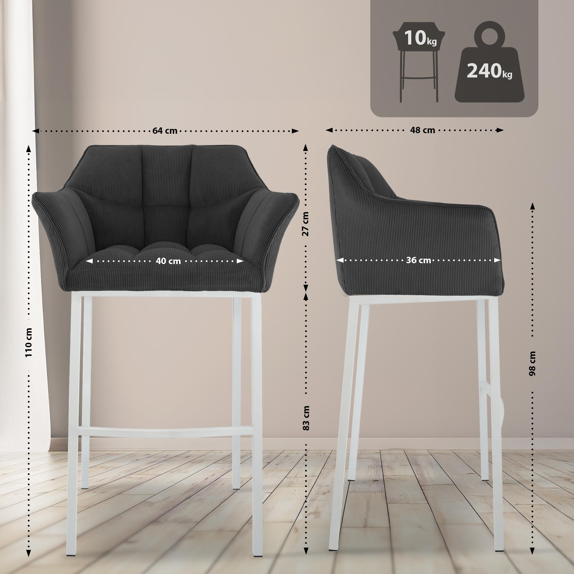 Tabouret de Bar Damaso en Velours Côtelé avec Piétement à Quatre Pieds