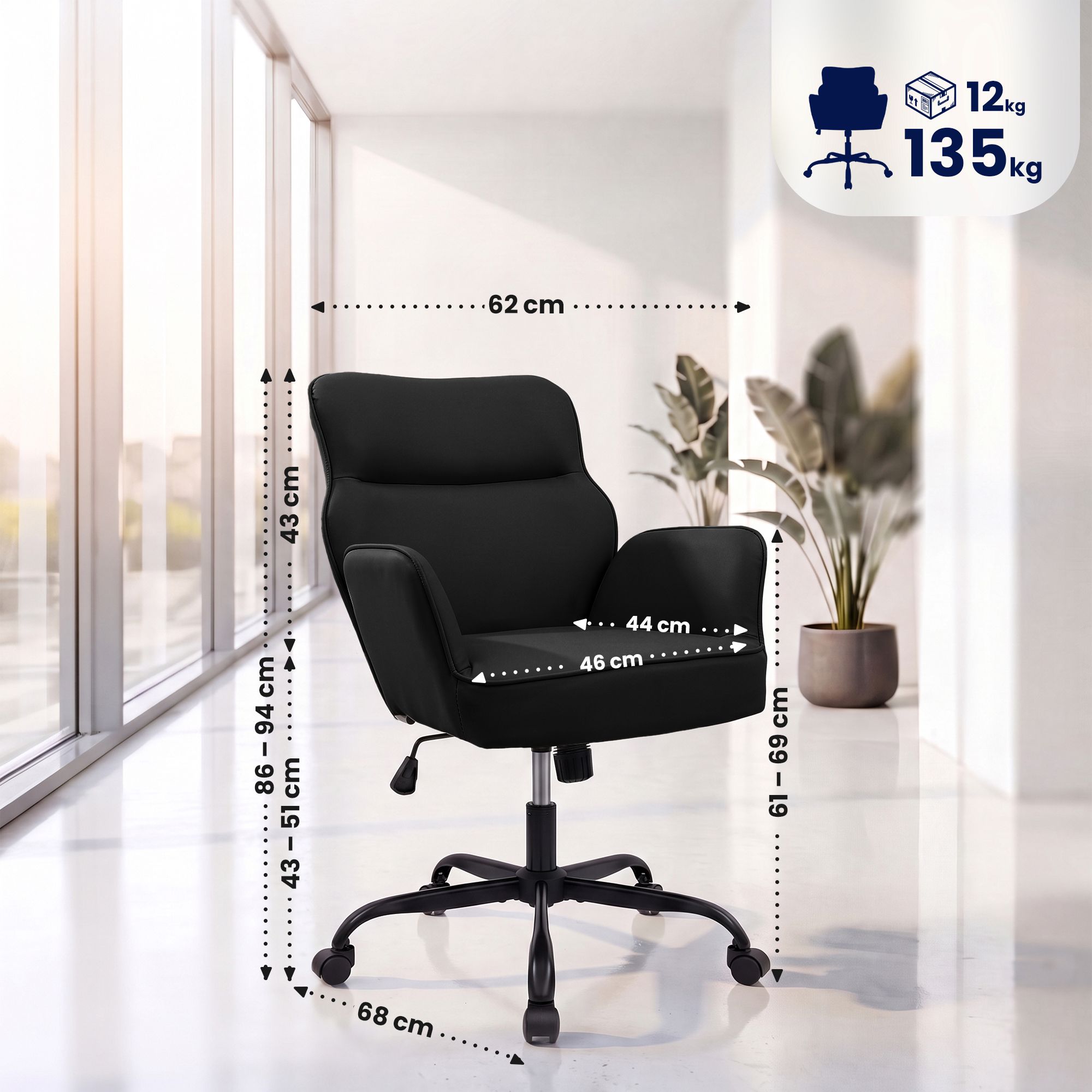 Chaise de bureau Amado aspect cuir