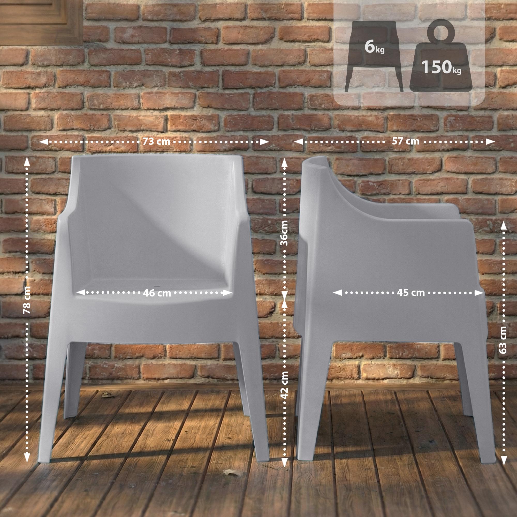 Lot de 6 Chaises de Jardin Bartal Empilables en Polypropylène Résistant aux UV et Intempéries - Fauteuils d'Extérieur Design