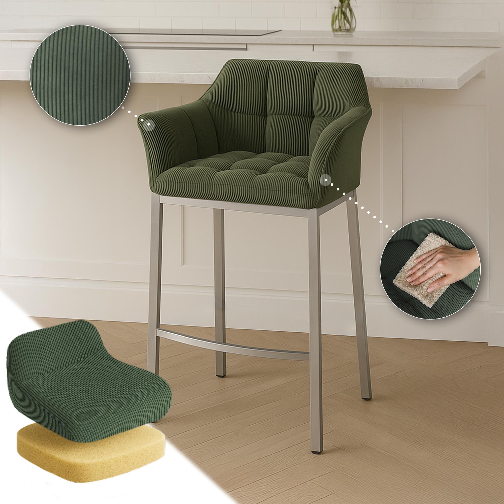 Tabouret de Bar Damaso en Velours Côtelé avec Piétement à Quatre Pieds