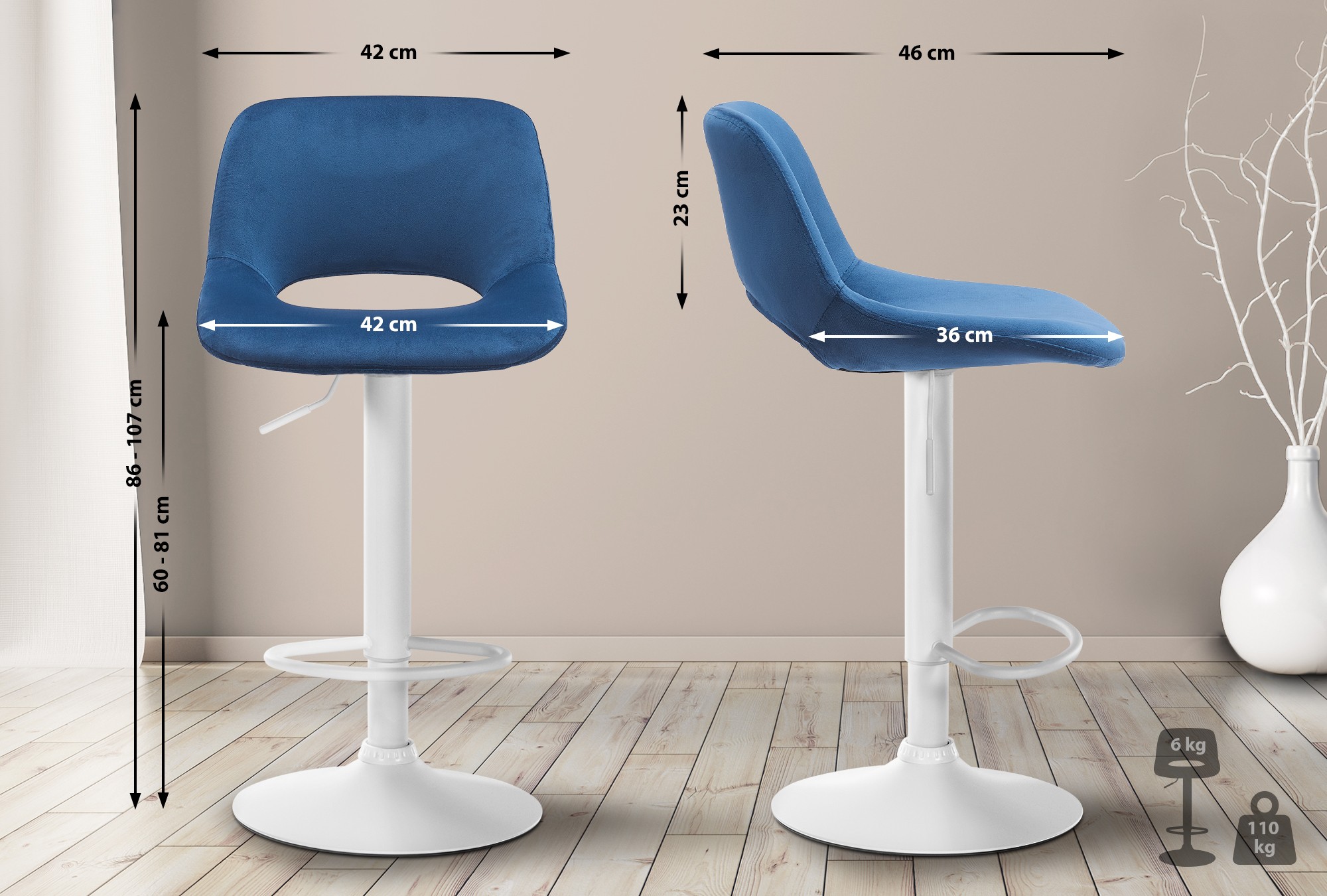Tabouret de bar Camden velours