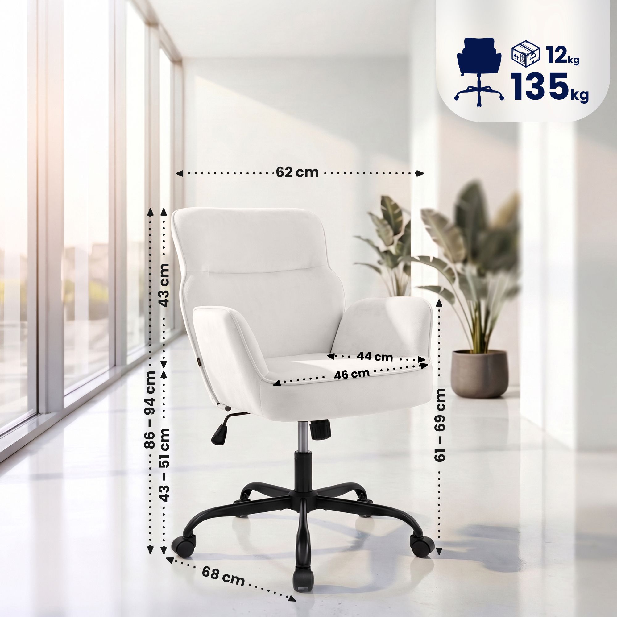 Chaise de bureau Amado velours