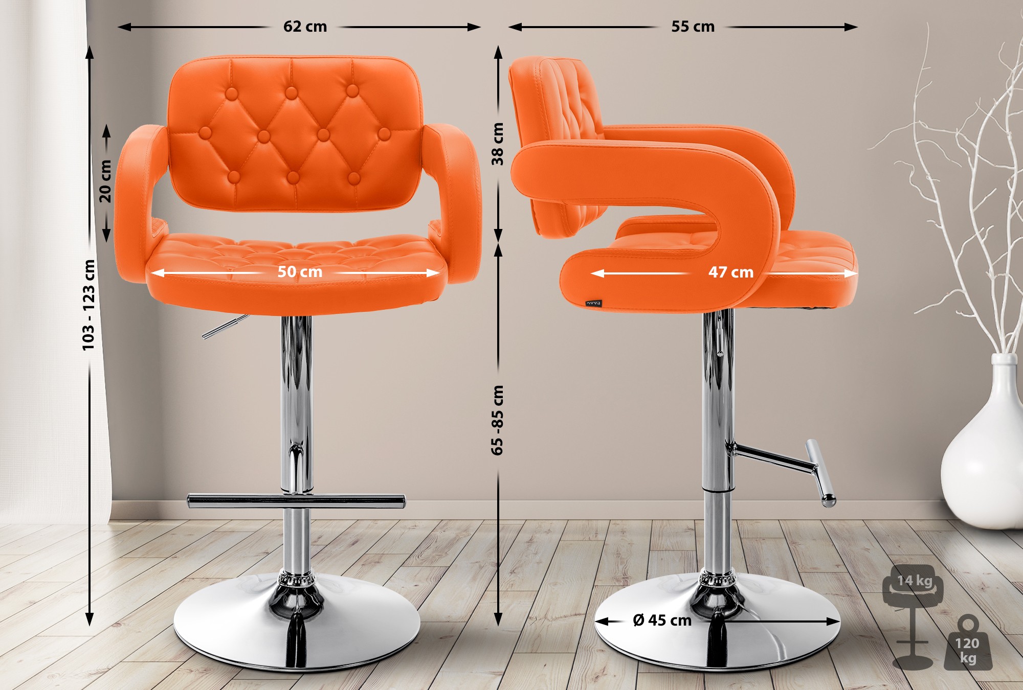 Tabouret de bar Dublin similicuir avec pied en métal
