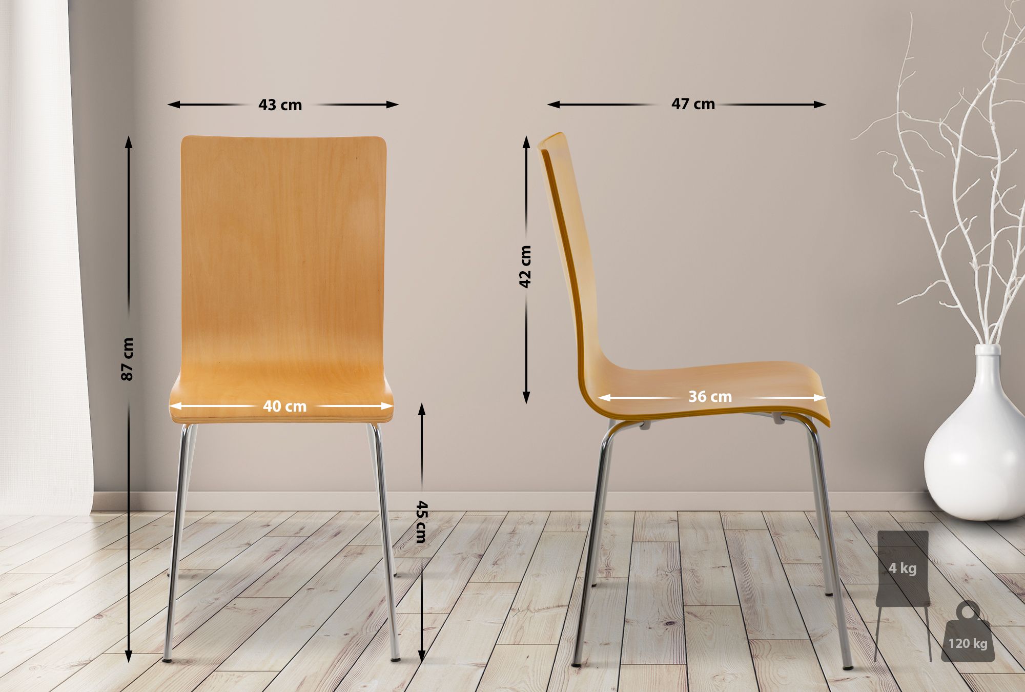 Chaise en bois avec piètement en métal PEPE Nature