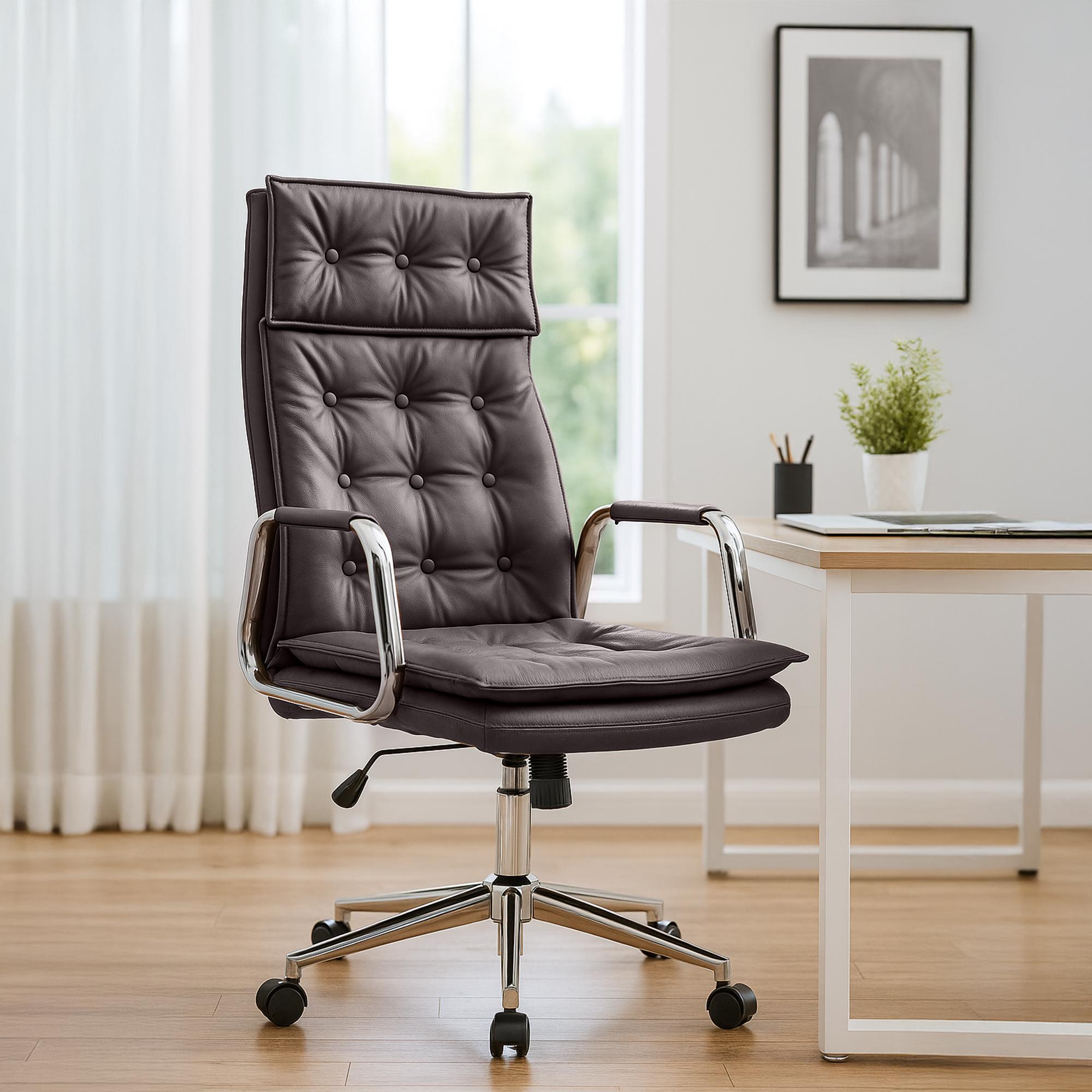 Chaise de bureau Sotira en cuir véritable