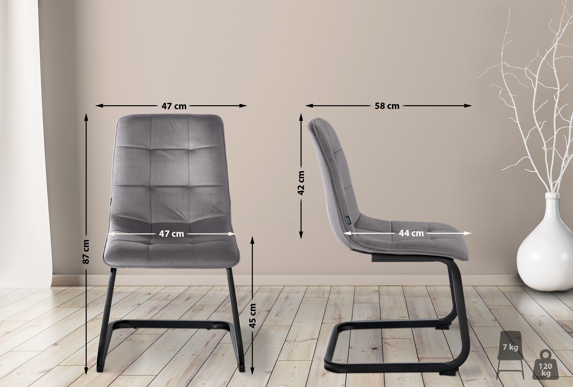 Lot de 2 chaises de salle à manger Vermont velours