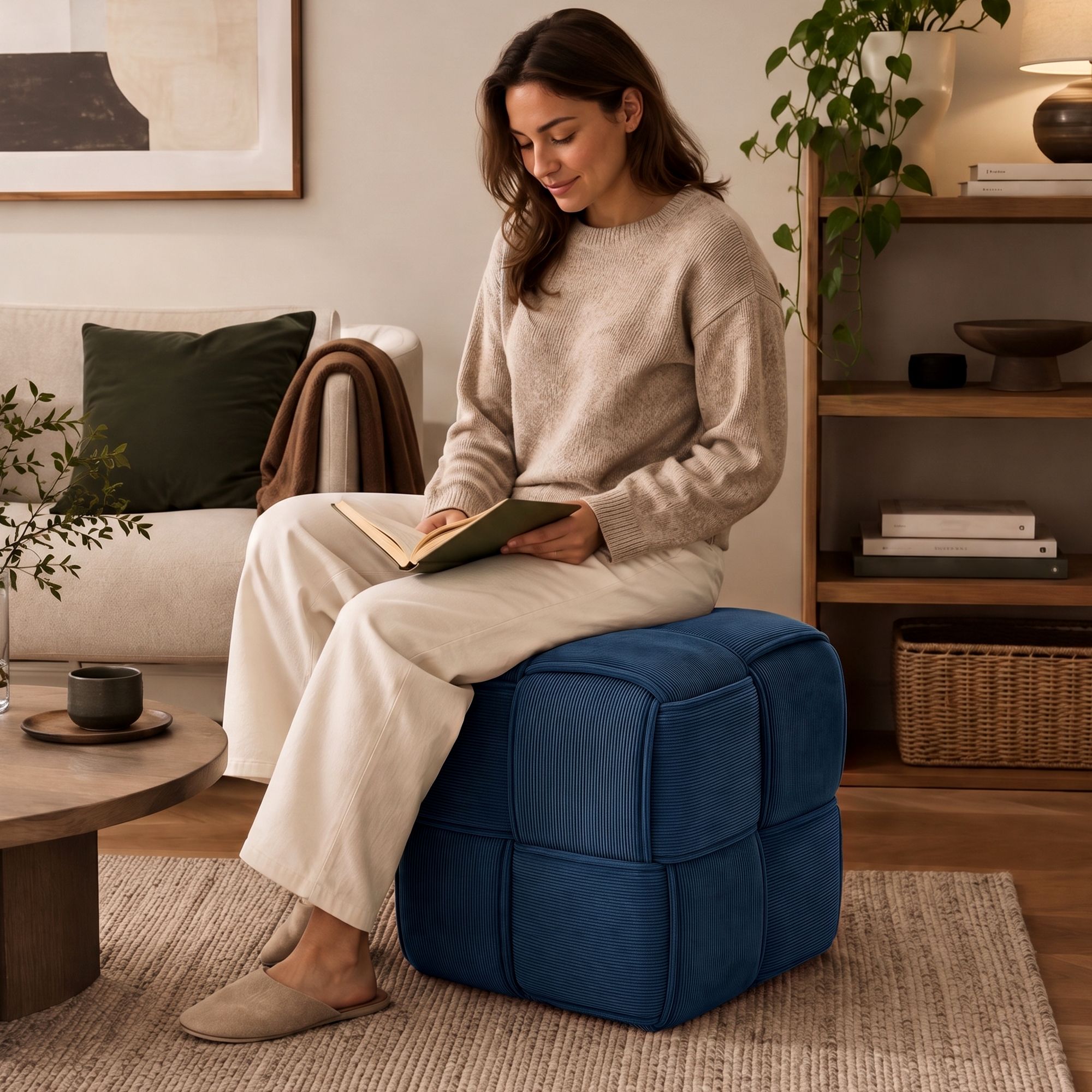 Pouf Forinta en velours côtelé