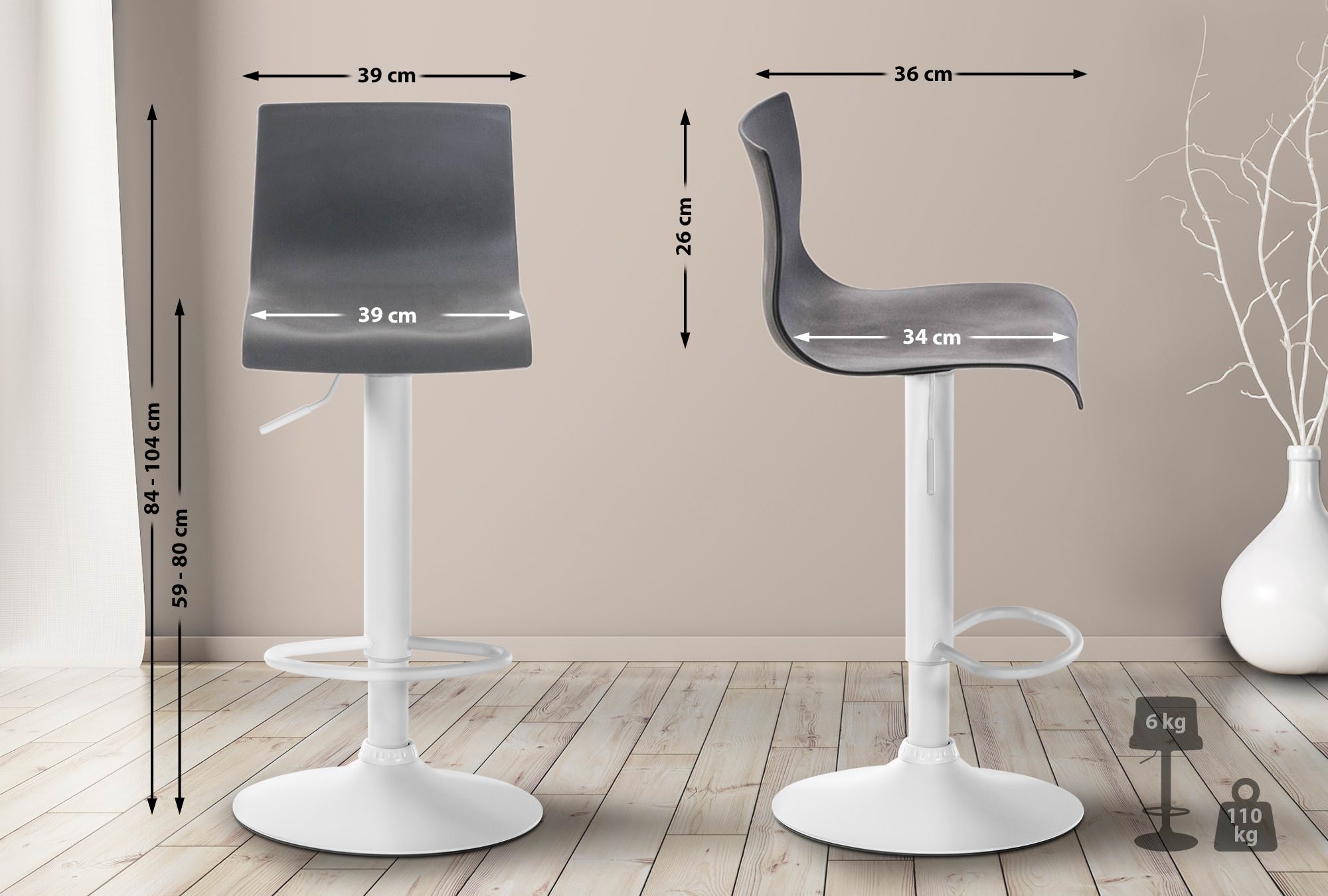 Tabouret de bar Hover Réglable en Hauteur Assise Plastique