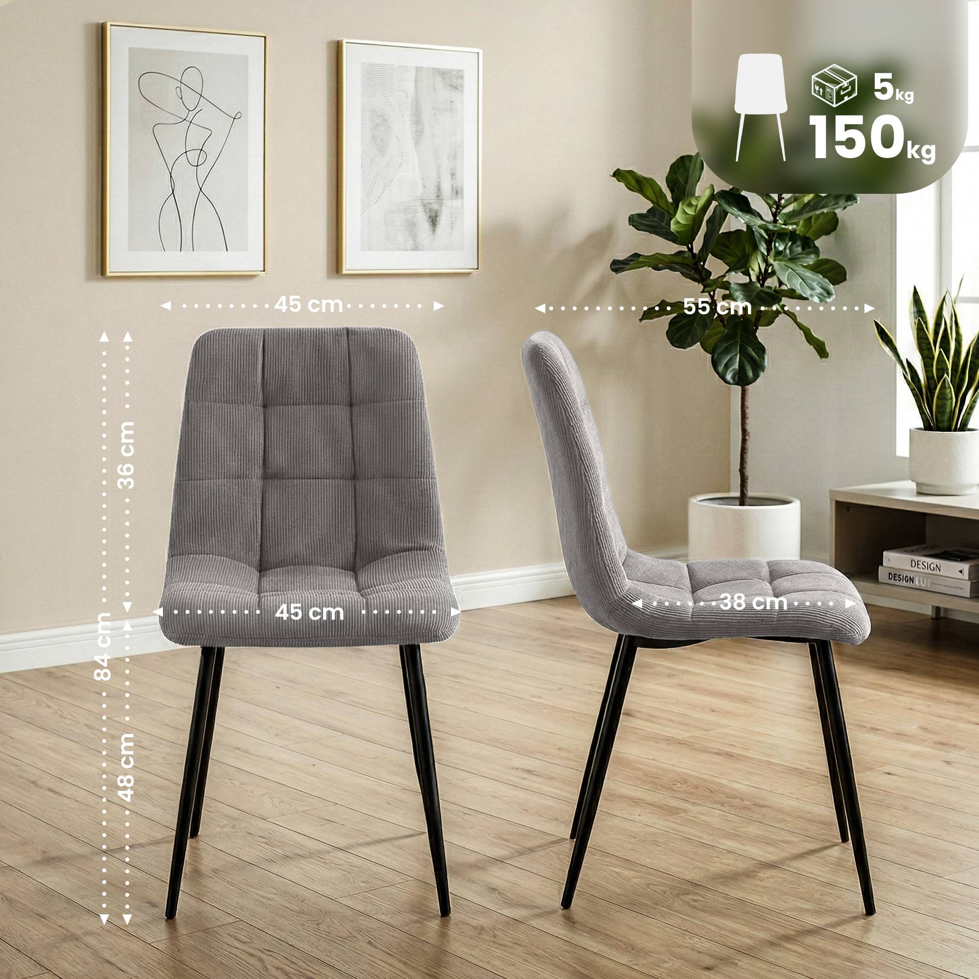 Lot de 2 chaises de salle a manger Antibes en velours cotele