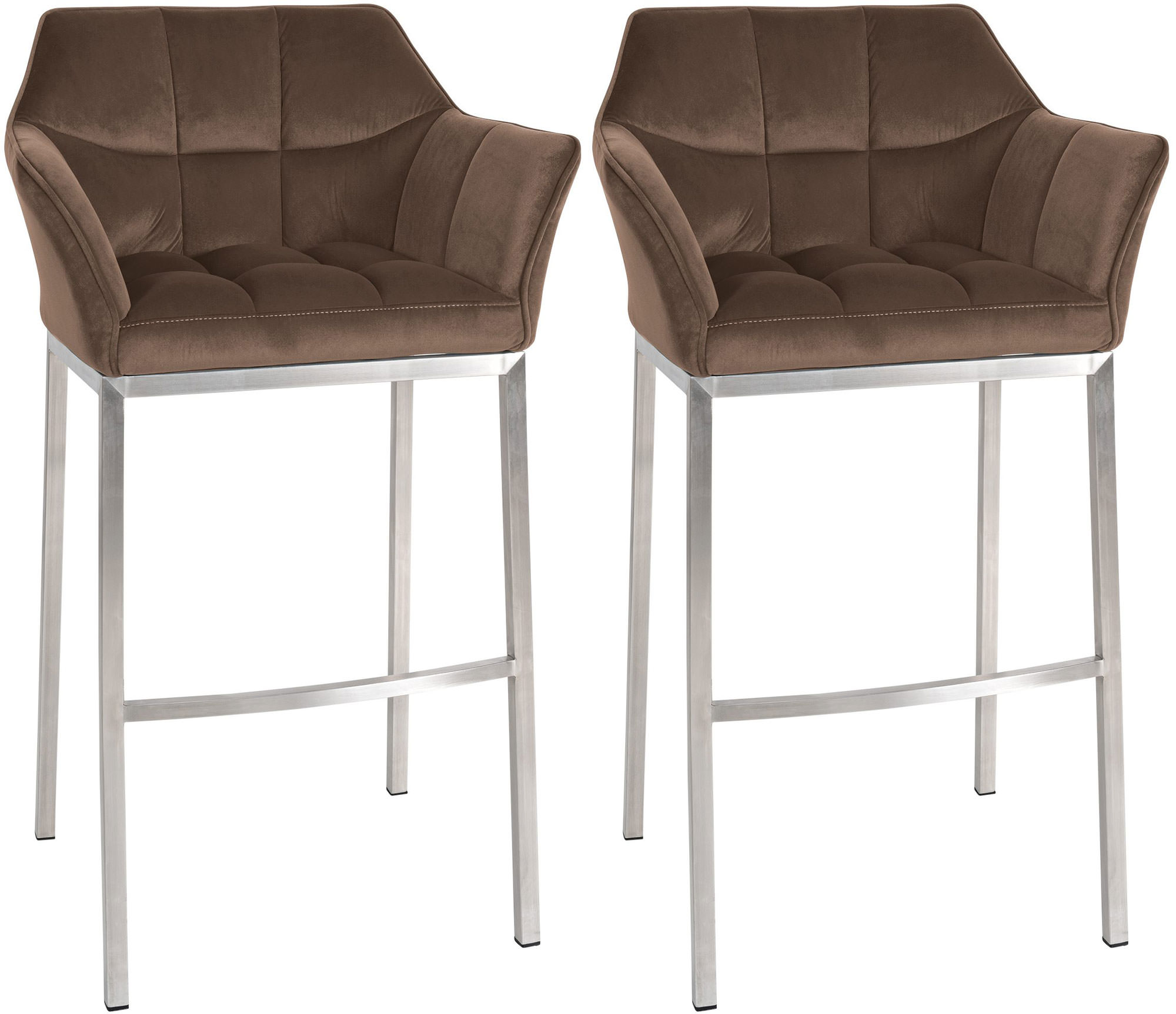Lot de 2 tabourets de bar Damaso en velours avec piètement à quatre pieds